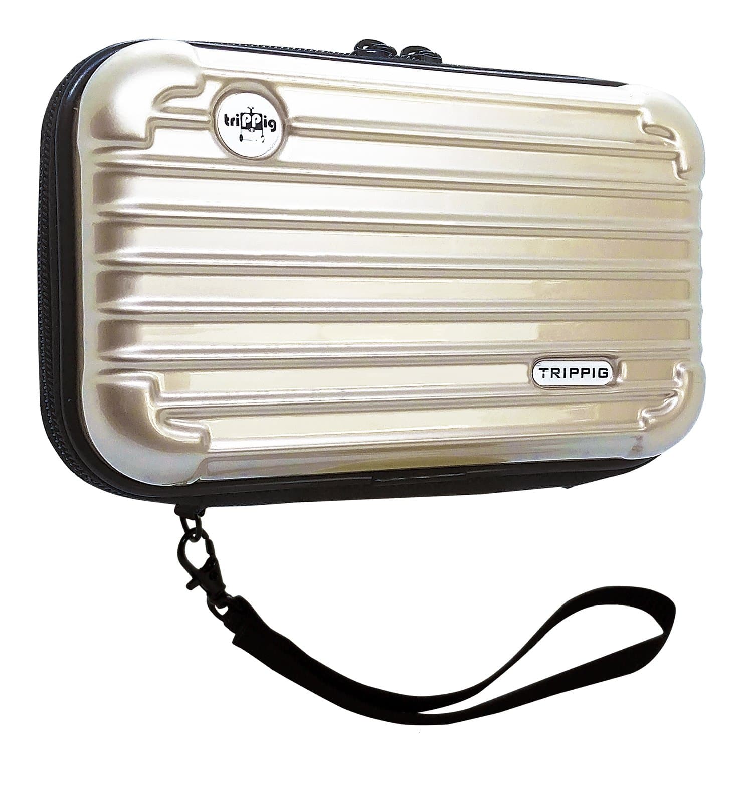 [TRIPPIG] Passport Holder / Passport Wallet / Travel clutch bag / Cosmetic Organizer / Mini Luggage Shape / Digital Pouch / Credit Card cash organizer with hand strap (Champagne Gold)