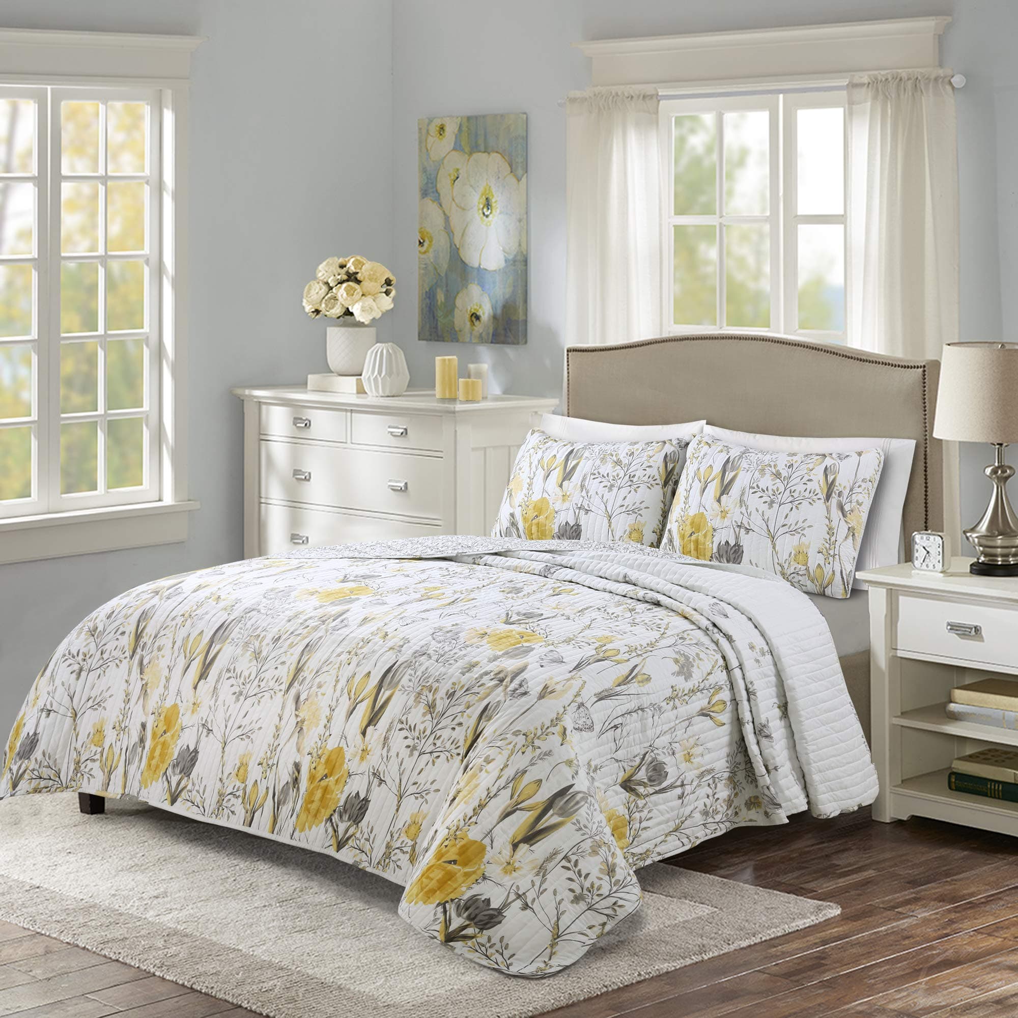 Lush Decor Adalia 3-Piece Yellow/Gray Quilt Set (Full/Queen)OEKO-TEX STANDARD 100