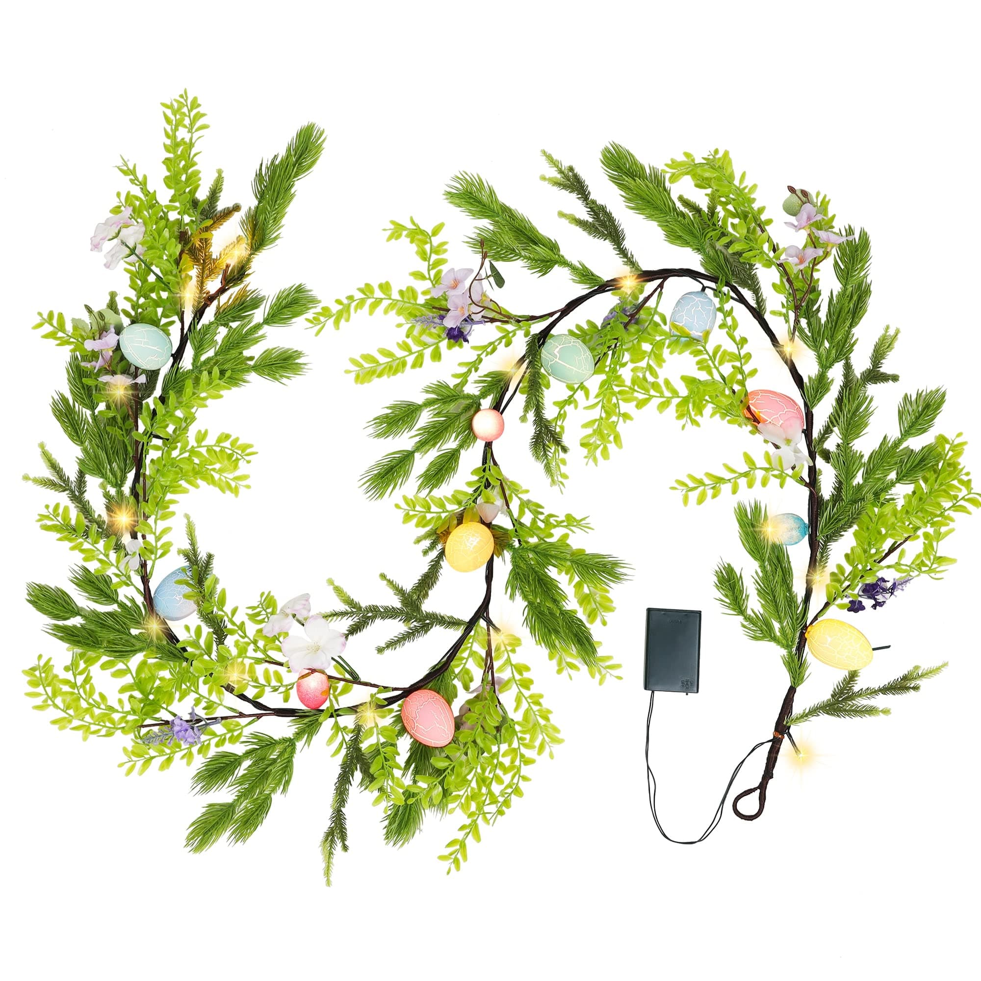 DR.DUDU6 FT Lighted Easter Garland, Easter Decorations for Home, Egg Garland Spring Fireplace Mantel Decor, Indoor & Outdoor Holiday Parties Display