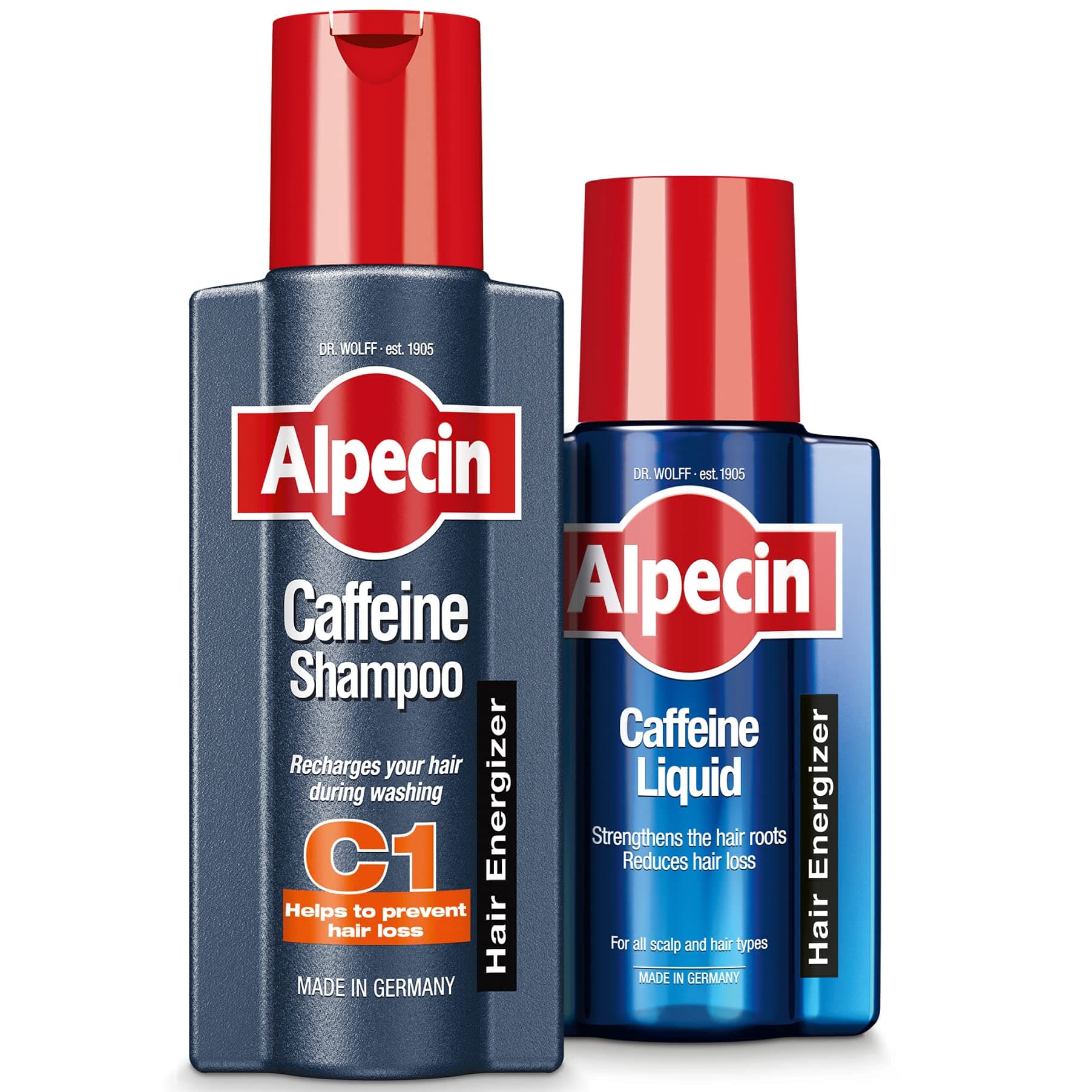 Alpecin Caffeine Shampoo C1 and Liquid | Prevents Hair Loss | Energizer for Strong Hair | Hair Care for Men | Set of 250ml Shampoo and 200ml Liquid