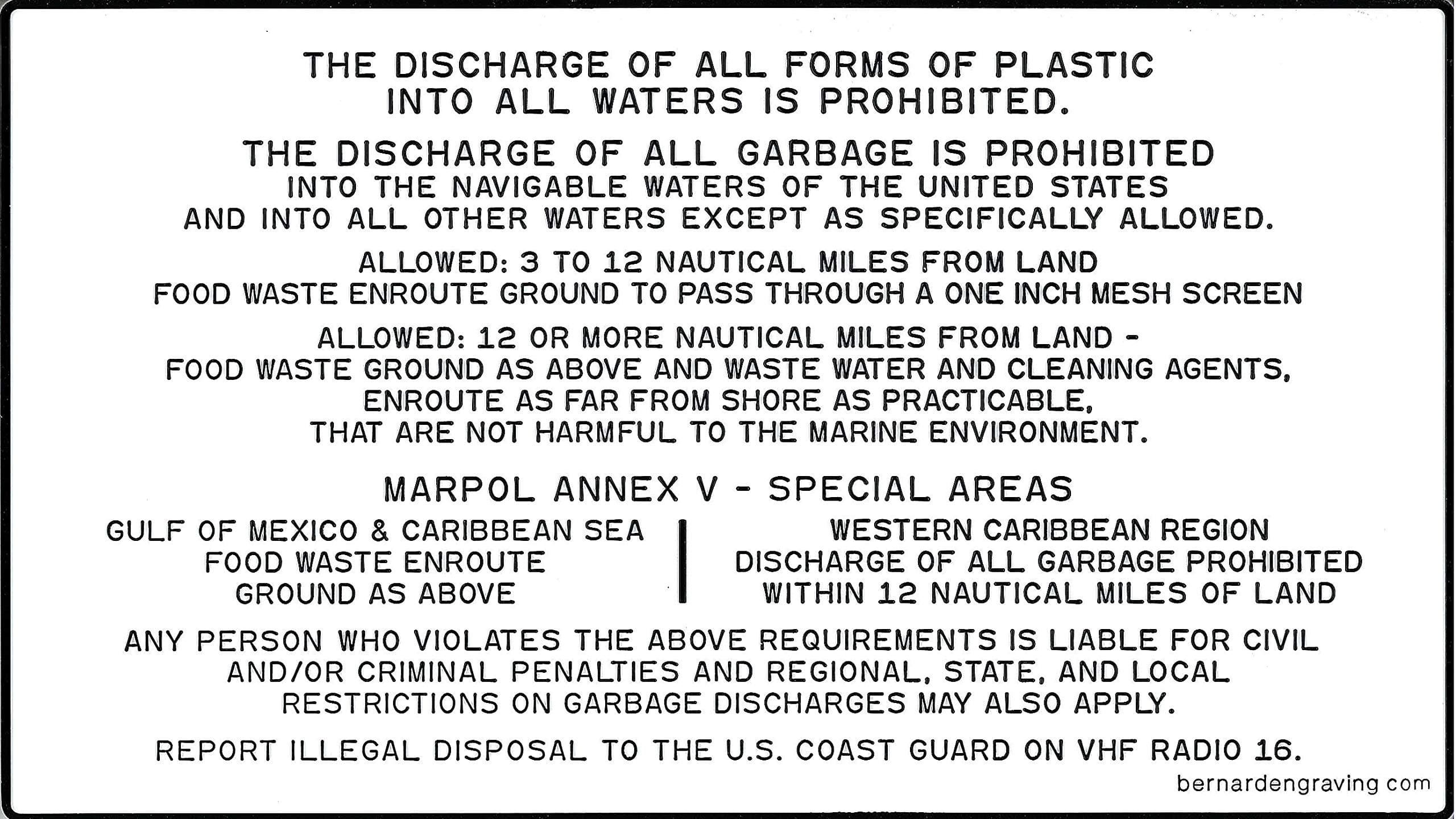 Bernard Engraving Corp Waste Discharge Placard