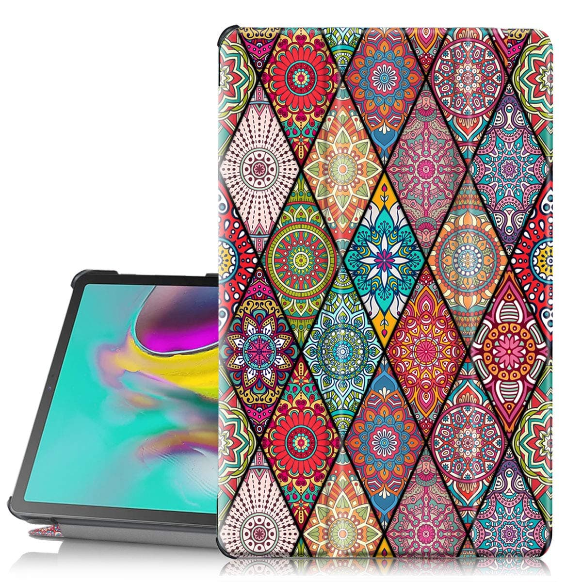Hocase Galaxy Tab S5e 10.5 SM-T720/SM-T725 Case, PU Leather Case with Cute Flower Design, Auto Sleep Wake Feature, Hard Back Cover for Samsung Galaxy Tab S5e 10.5-Inch 2019 - Mandala Flowers