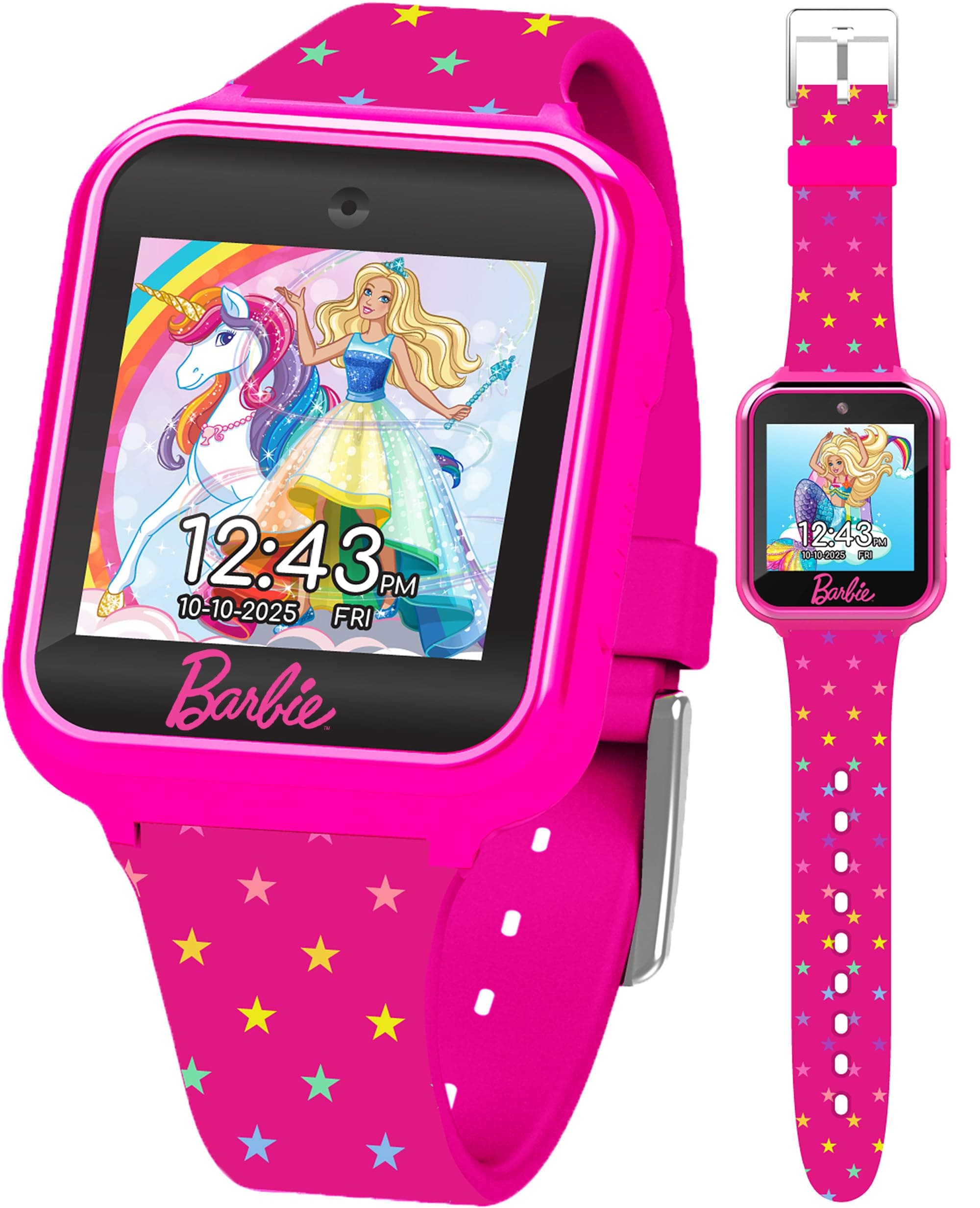 Barbie Kids Smart Watch - Interactive Touchscreen with Games, Selfie Camera, Step Tracker, Alarm, and Stylish Printed Silicone Strap - Fits Wrists 5.5" to 8.5"