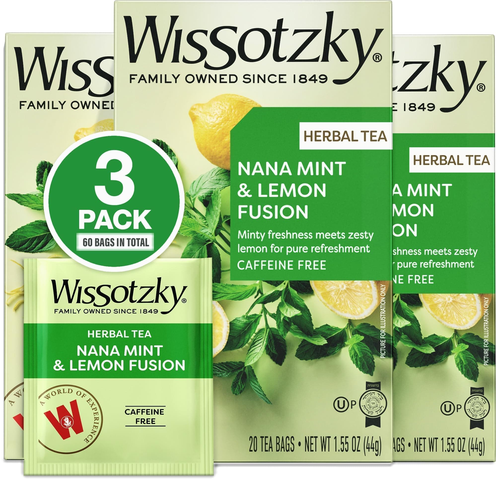 Nana Mint & Lemon Fusion Herbal Tea (3 Pack - 60 Tea Bags) | Invigorating Blend | Caffeine Free Tea | Digestive Support