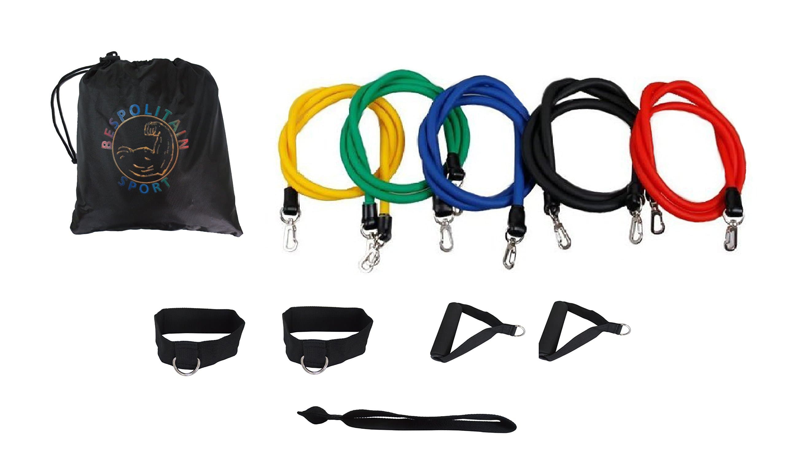 Bespolitan Set of 5 Ultimate Resistance Bands Fitness Set (11-Piece)