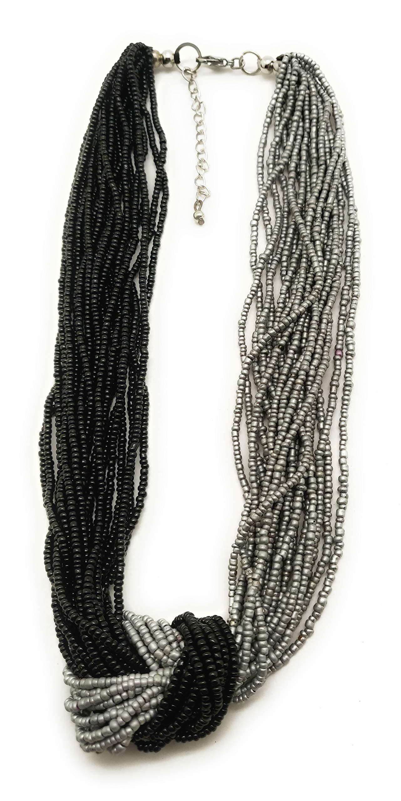 DCA Indan Western Trendy Classy Fashion Jewelleery Glass Women Necklace Moti Pearl Mala (Silver-Black)