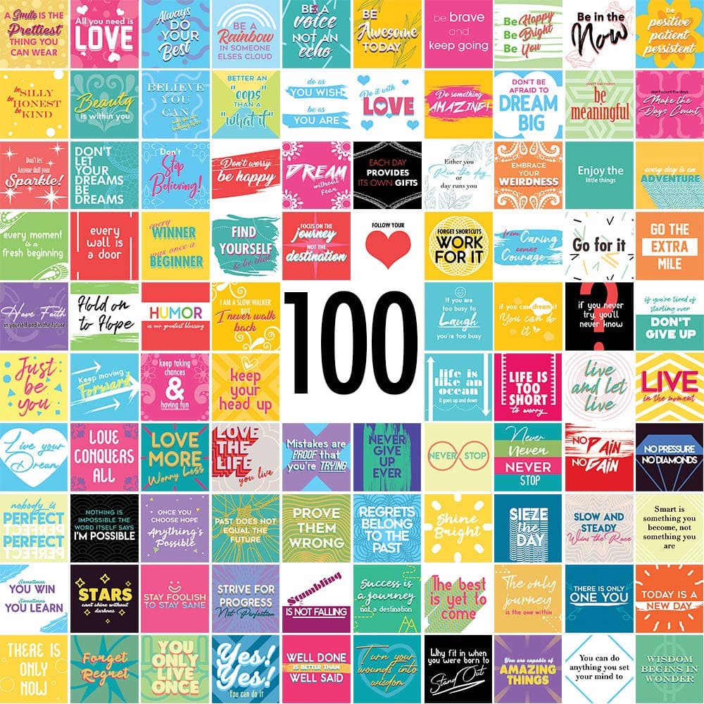 Savoychef 100 Inspirational Quote Cards - Motivational, Encouragement, Gratitude, and Self Care - 3"x3" Size