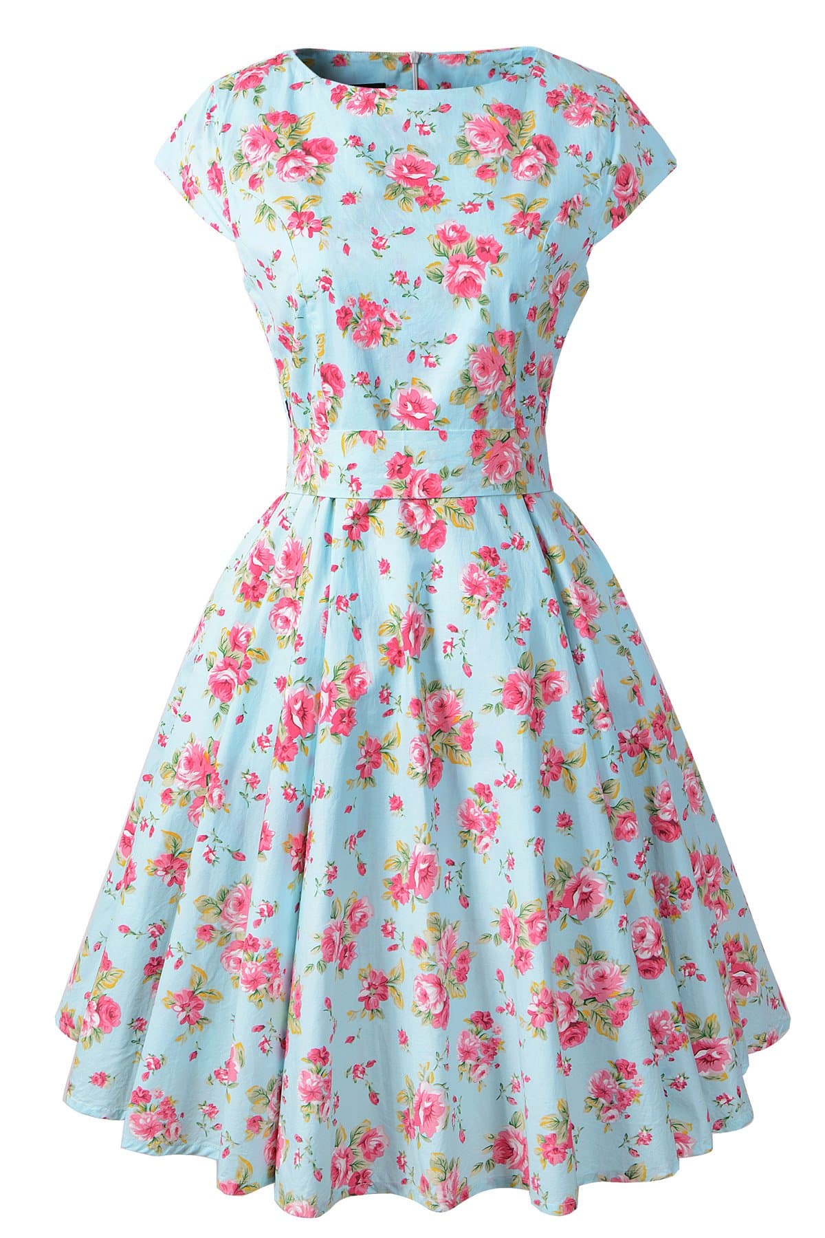 Women's 1950s Vintage Cocktail Party Swing Dress Cap-Sleeve