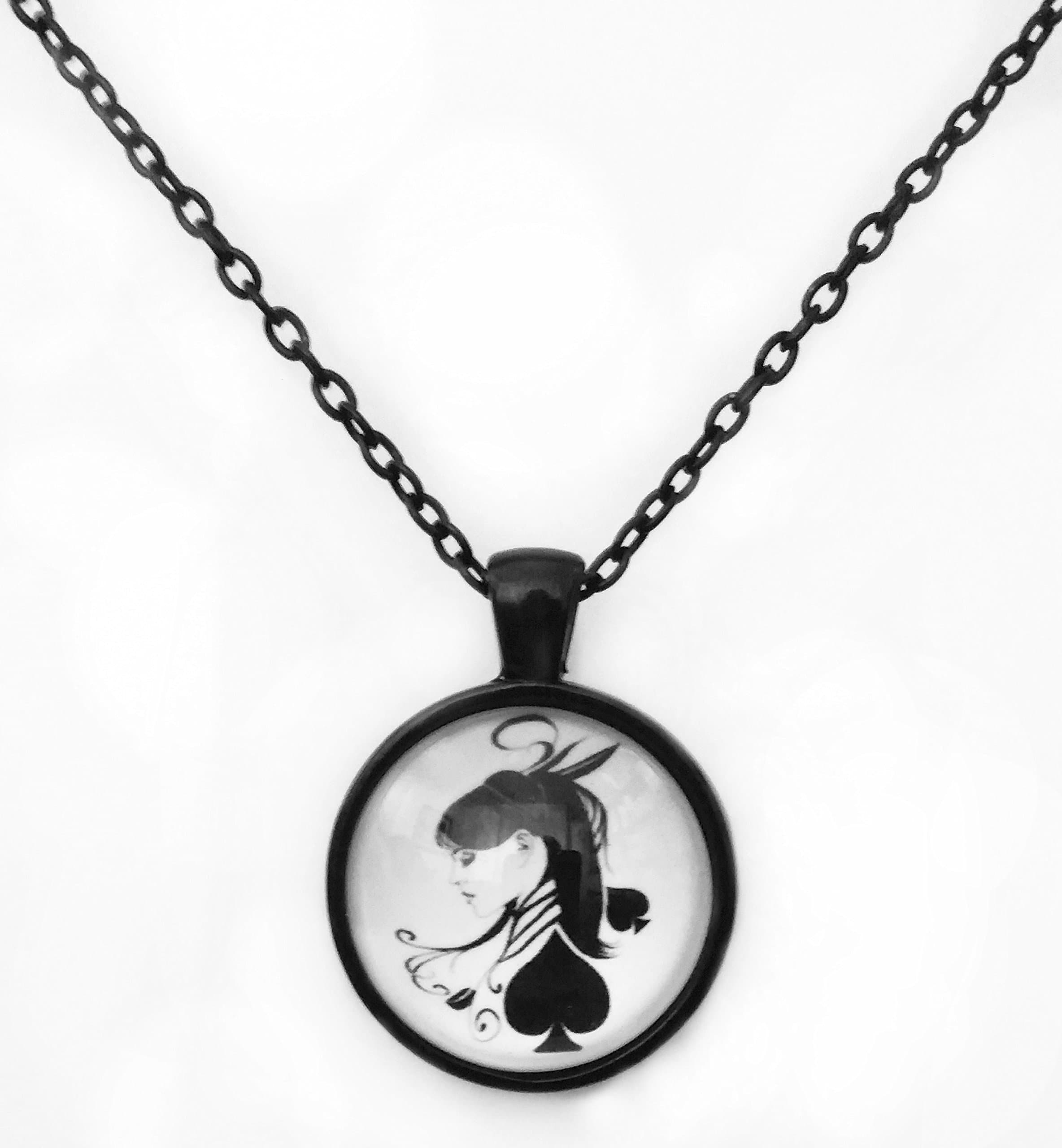 Queen of Spades Pendant on a Metal Chain