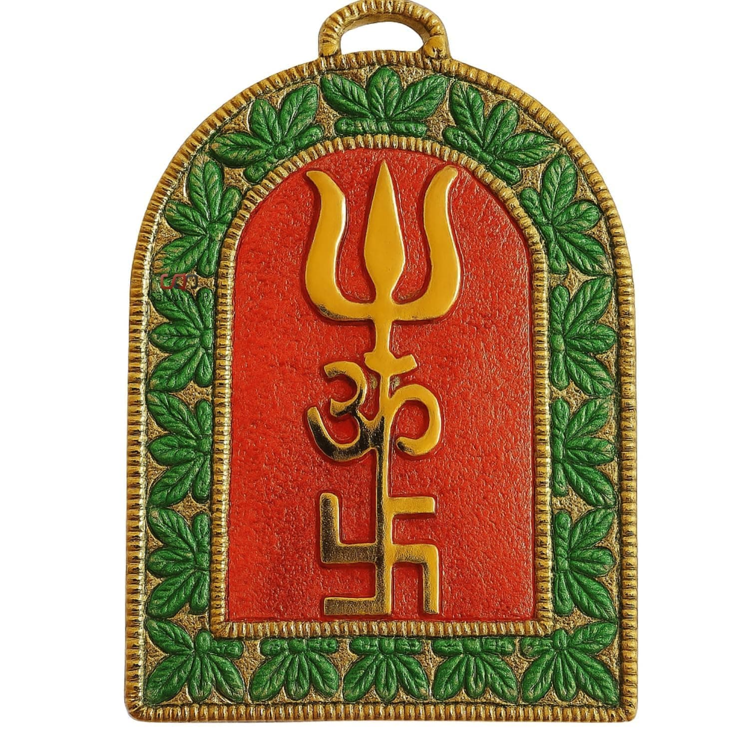 Salvus APP SOLUTIONS Om Trishul Swastik Wall Hanging, Metal Vastu Decor for Home, Office and Shop, Gold, 5.5 x 3.5 Inch
