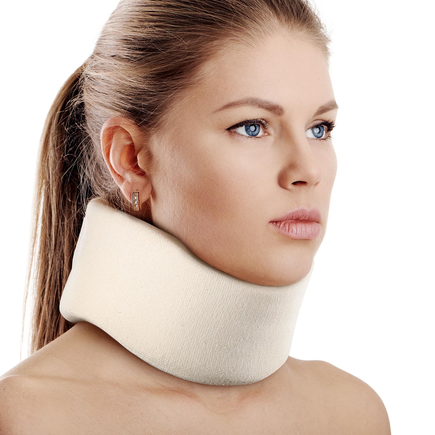 Soft Foam Neck Brace Universal Cervical Collar, Neck Support Brace for Sleeping - Relieves Neck Pain and Spine Pressure, Neck Collar After Whiplash or Injury (White, 3" Depth, M)