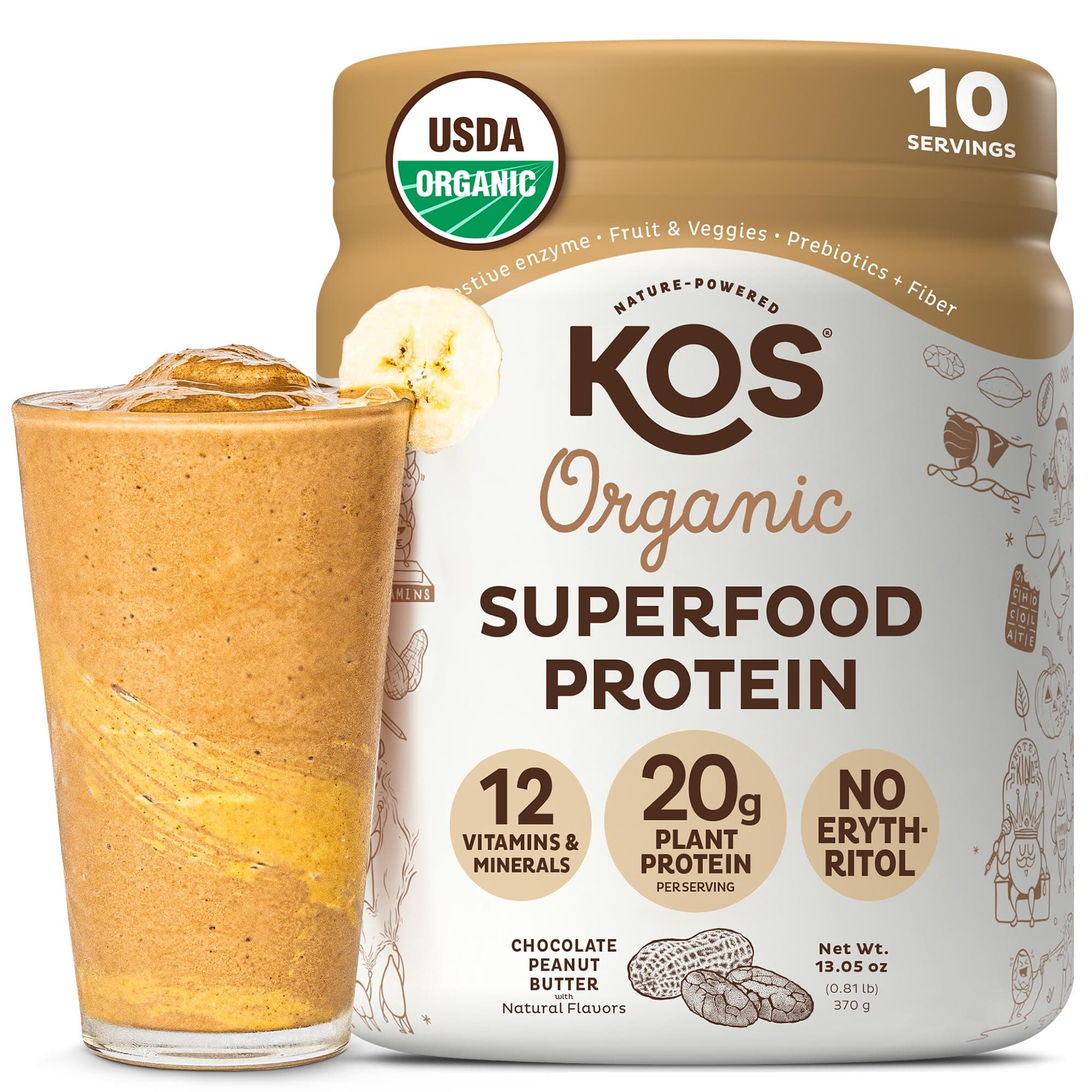 Vegan Protein Powder, Chocolate Peanut Butter - Low Carb Pea Protein Blend, USDA Organic Superfood with Vitamins & Minerals - Keto, Soy, Dairy Free - Meal Replacement for Women & Men - 10 Servings