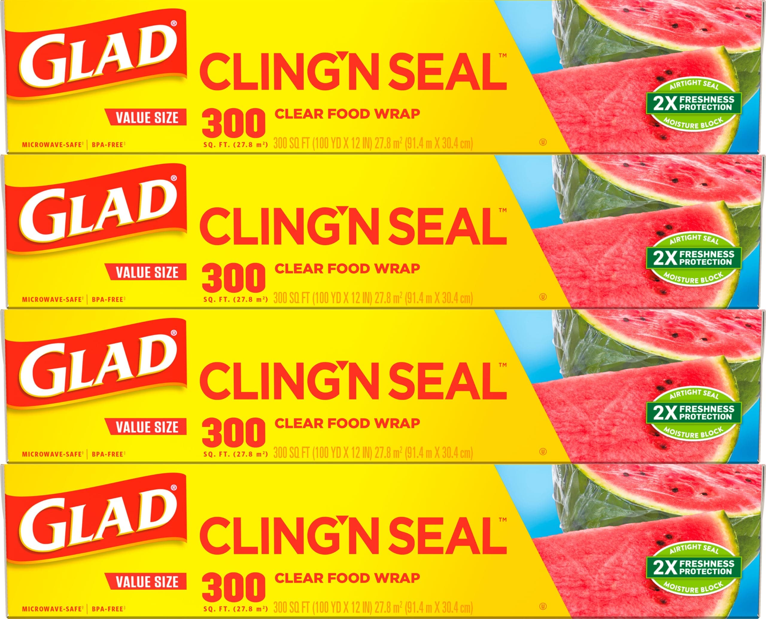 ClingWrap Plastic Food Wrap - 300 Square Foot Roll - 4 Pack (Package May Vary)