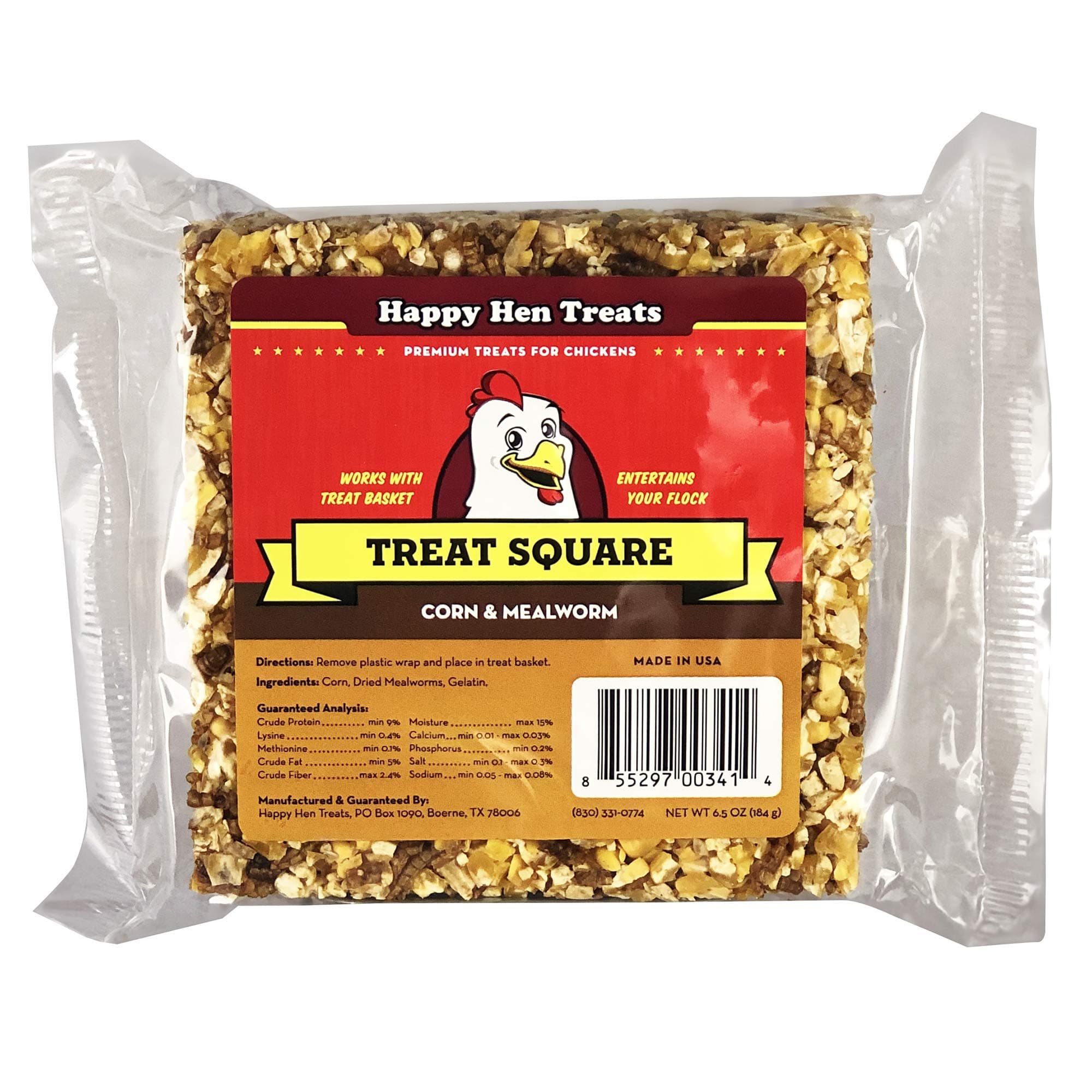 Happy Hen Treats6.5 Oz. Square, Mealworm And Corn, 4.25" By 4.25" By 1.25"