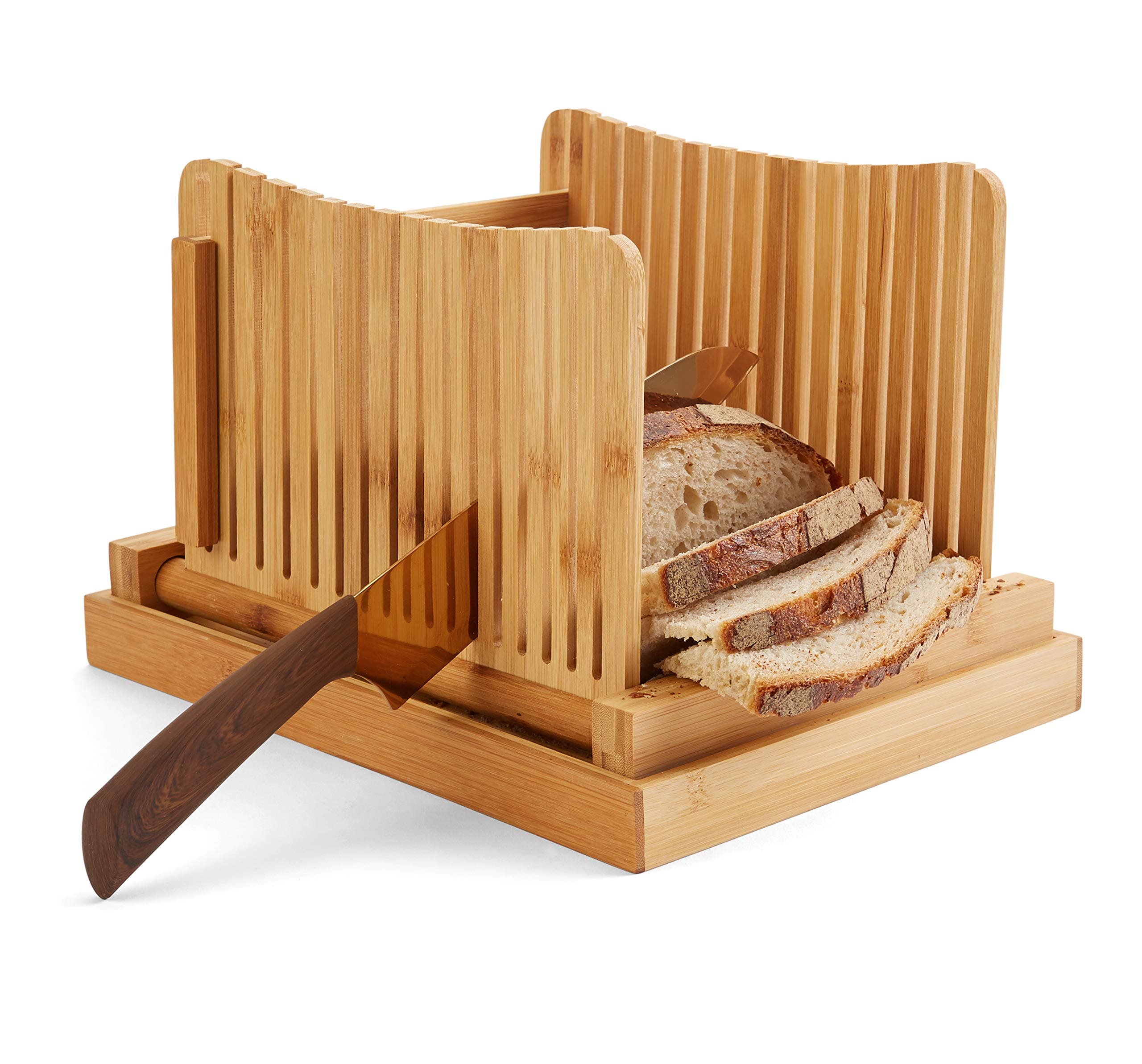 Bread Slicer Guide for Homemade Bread and Loaf Cakes, 100% Organic Bamboo Bread Slicing Guide, Compact Foldable Bread Cutter Guide, Enhanced Bamboo Wooden Bagel Slicer