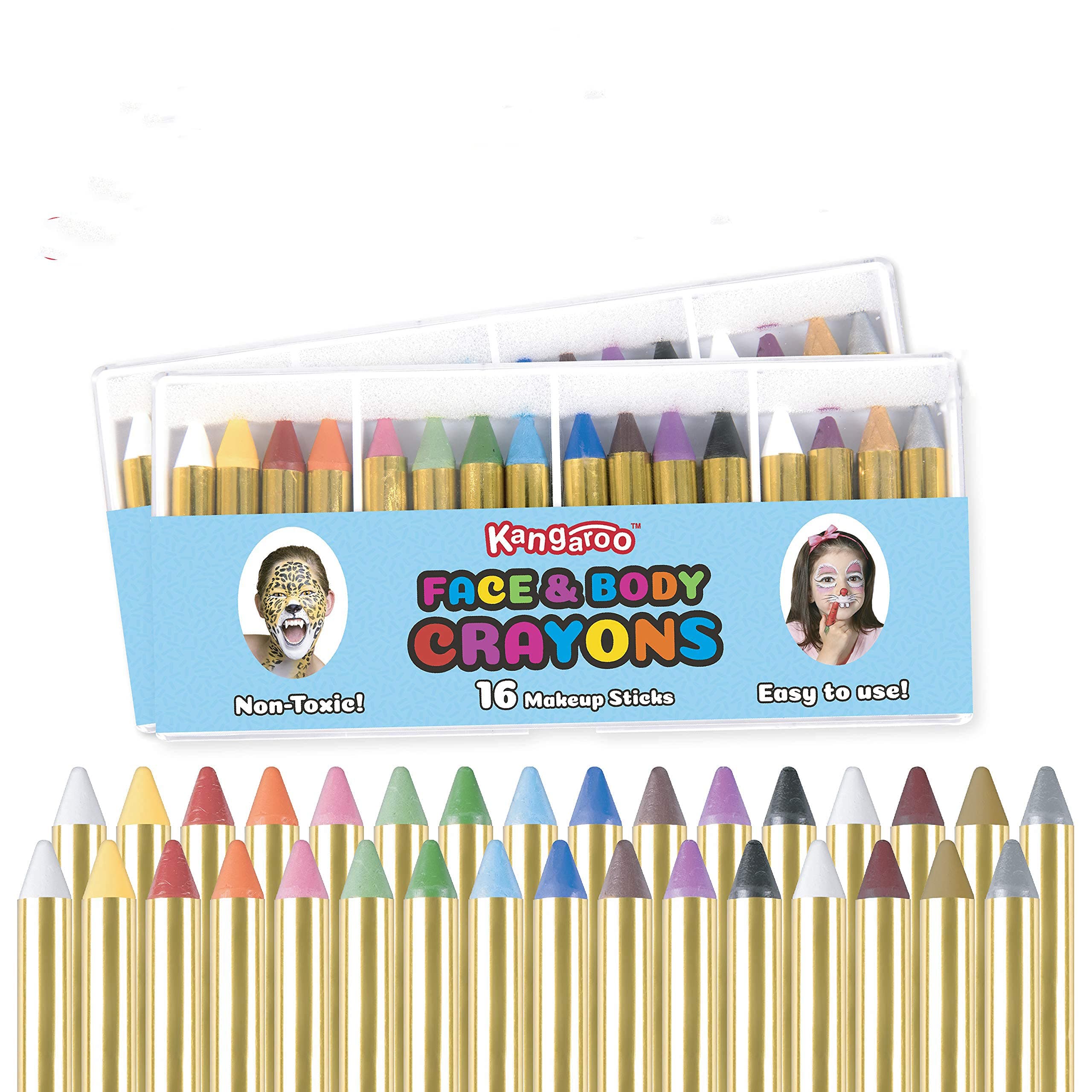 Kangaroo Face Paint Kit and Body Paint - Makeup Sticks and Markers - Rainbow Face Painting Kits - Washable Safe - Adults Kids Face Paint Crayons for Halloween Easter Parties Costumes Avatar - 32 Pens
