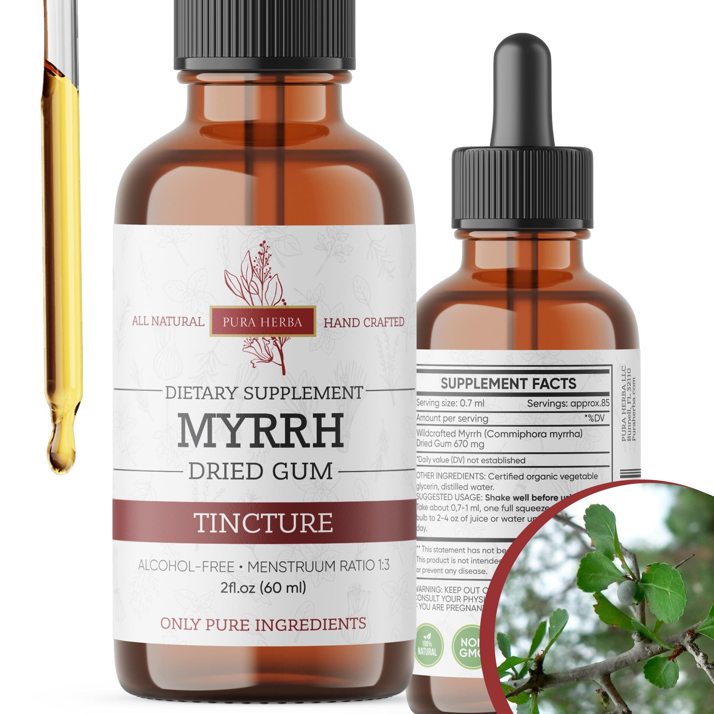 Organic Myrrh Liquid Extract - Alcohol-Free Tincture Drops | Non-GMO, Vegan, Gluten-Free Herbal Supplement | 2 Fl Oz | Made in USA