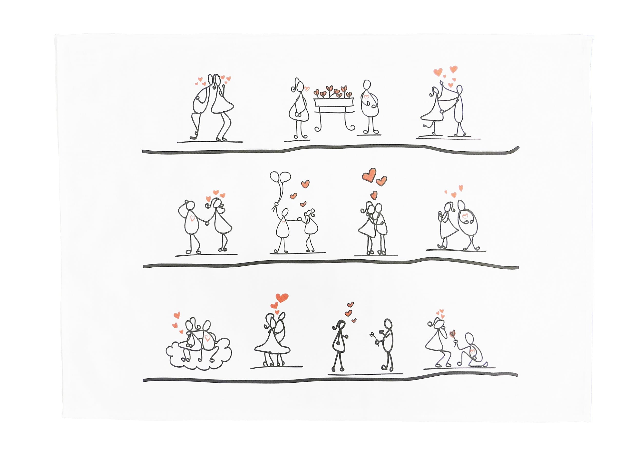 Half a Donkey Feel the Love - Happy Couples in Love Large Cotton Tea Towel