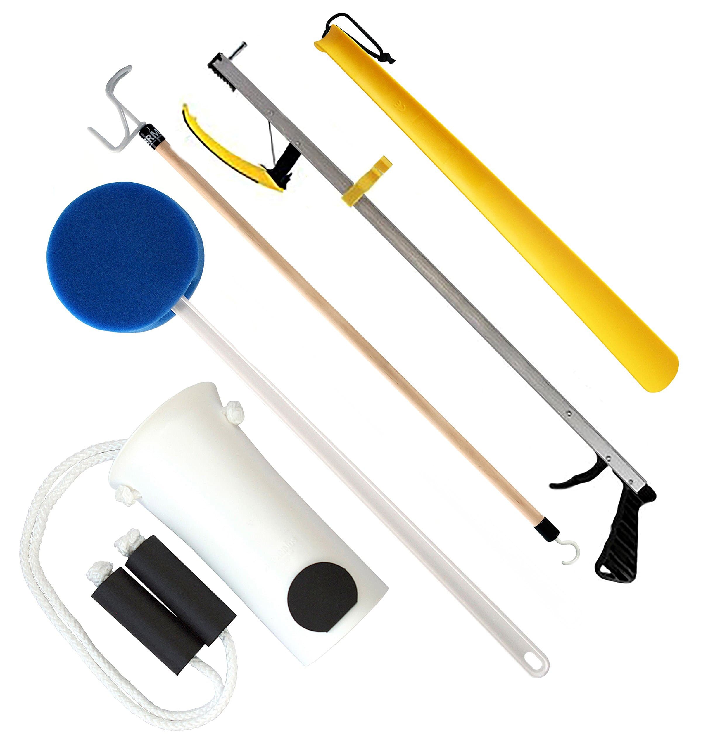 RMS 5-Piece Hip Kit with 32” Reacher, Sock Aid, Dressing Stick, Bath Sponge & Shoe Horn – Long-Term Orthopedic Daily Living Aids for Chronic Hip, Knee & Mobility Limitations
