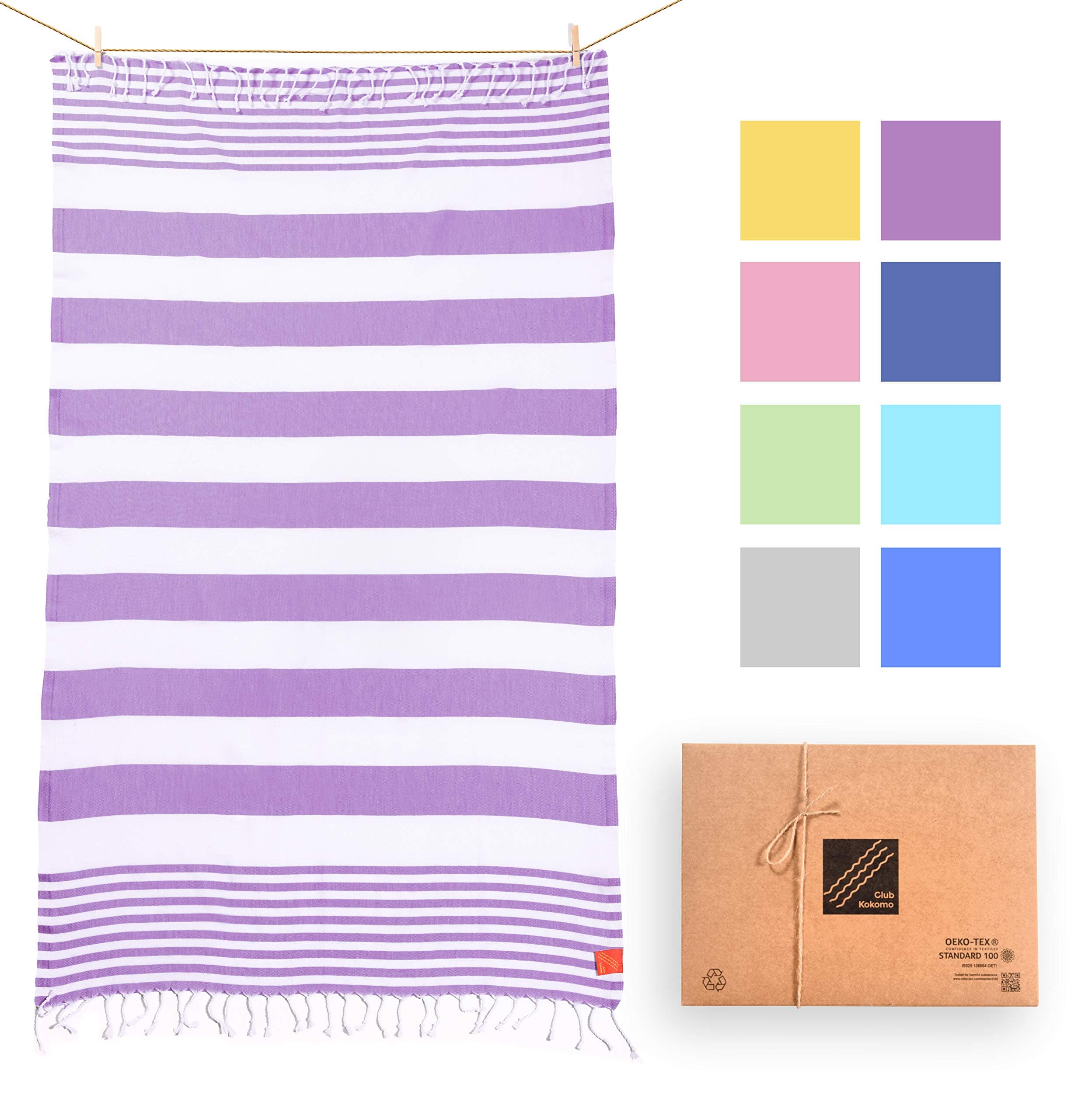 Club Kokomo Turkish Beach Towel - Eco Friendly Quick Dry Towel - XL 100% Cotton Peshtemal Travel Towel - Sand Free Beach Blanket, Sustainable Zero Microfiber Oversized Beach Towel