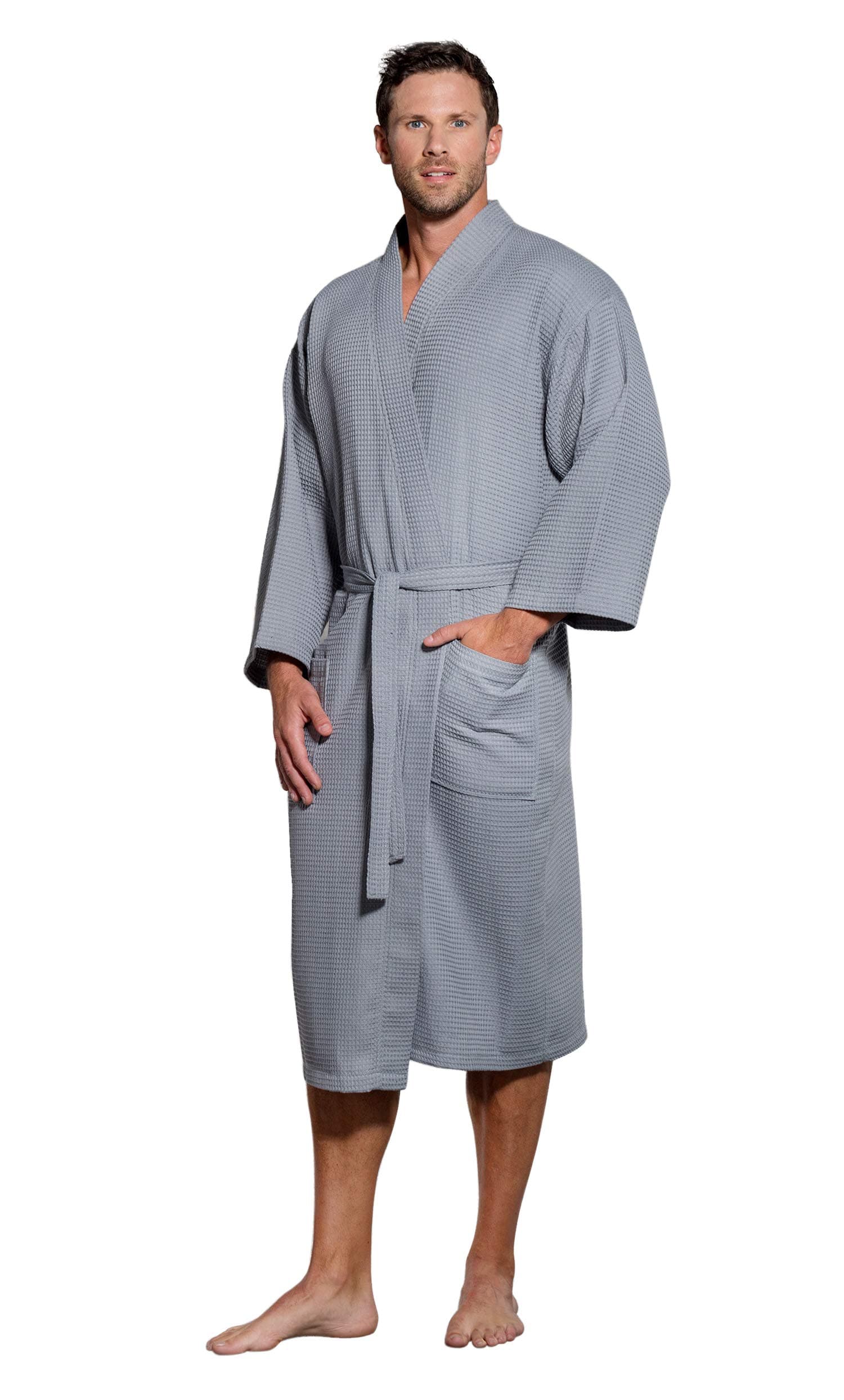 Lightweight Long Waffle Kimono Spa Robe for Men