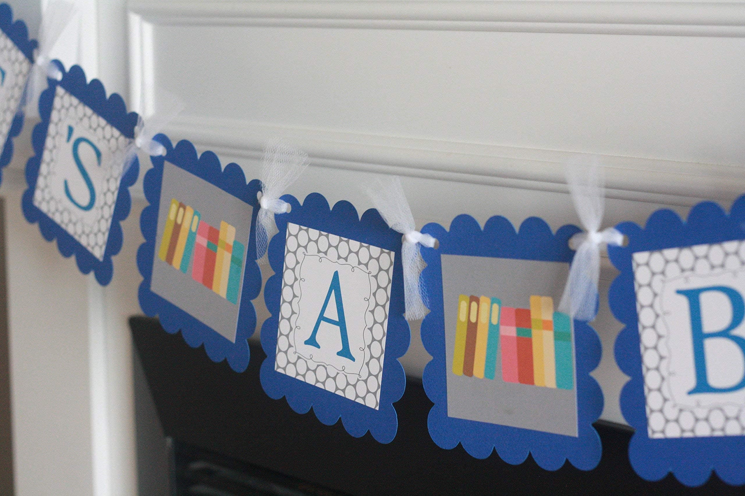 Baby Shower Royal Blue & Grey Polka Dot Book Story Time Library"It's a Boy" Baby Shower Banner - Matching Items Available - Signs, Favor Tags, Cupcake Toppers etc.
