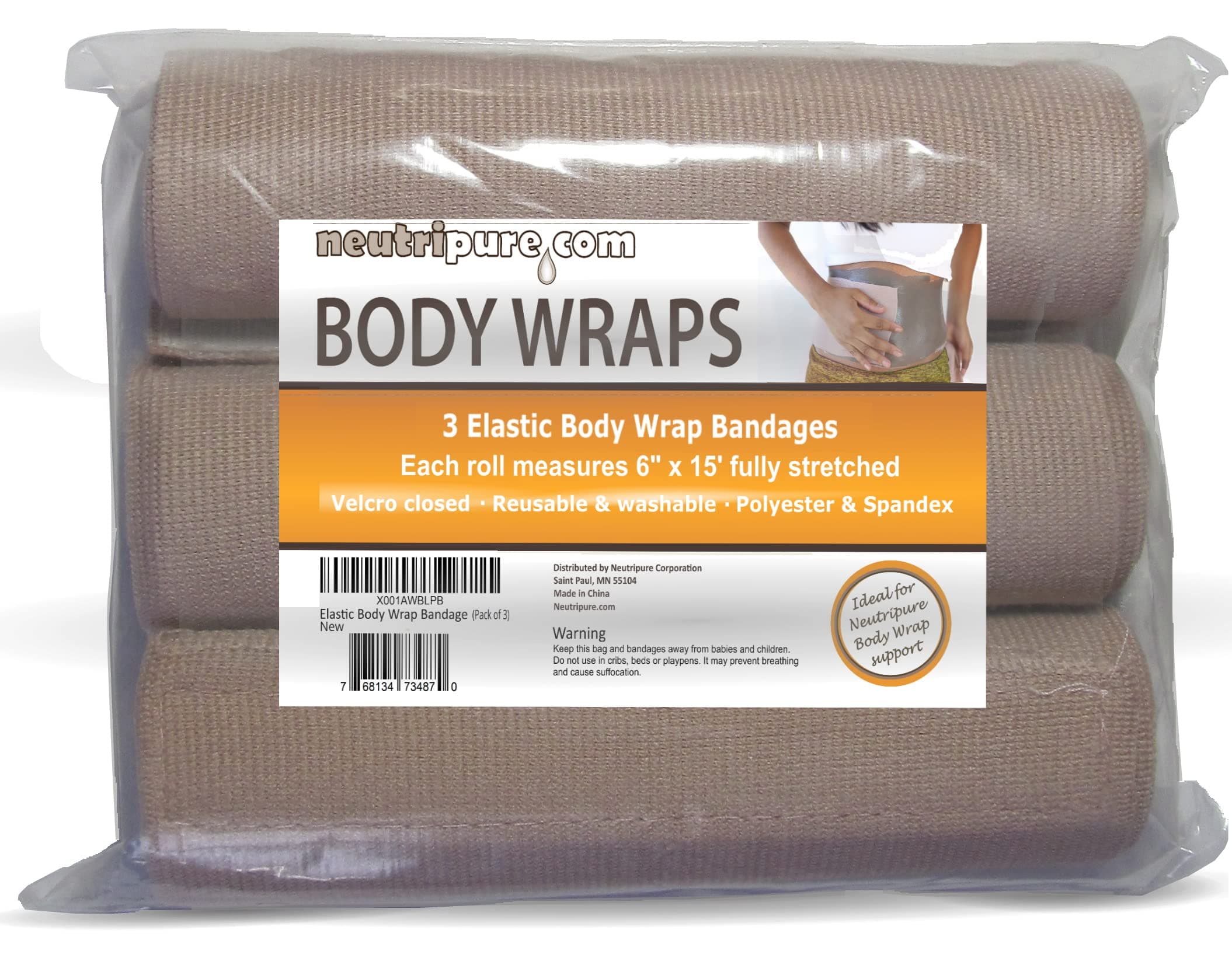 Neutripure Body Wrap Elastic Bandages - Washable and Extra Large (Pack of 3)