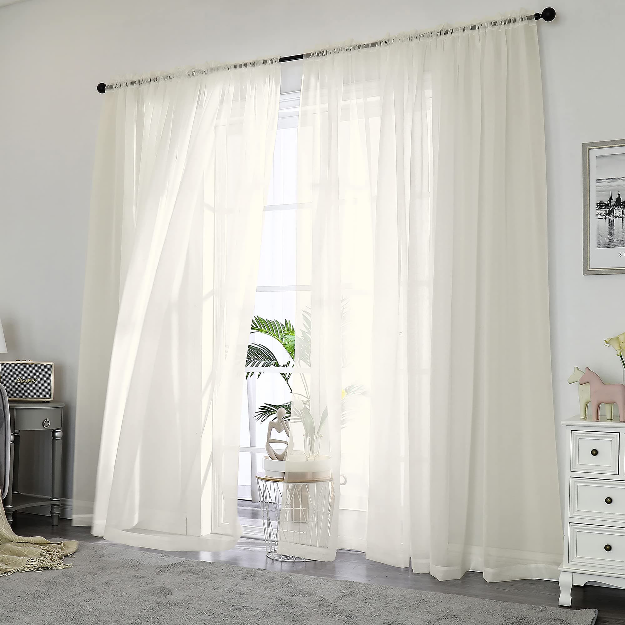 OWENIE Sheer Curtains 84 inch Length, Ivory Sheer Cutains 2 Panels Set for Bedroom/Living Room, Rod Pocket Voile Fimly Drapes, 2pcs, Each 42" W x 84" L