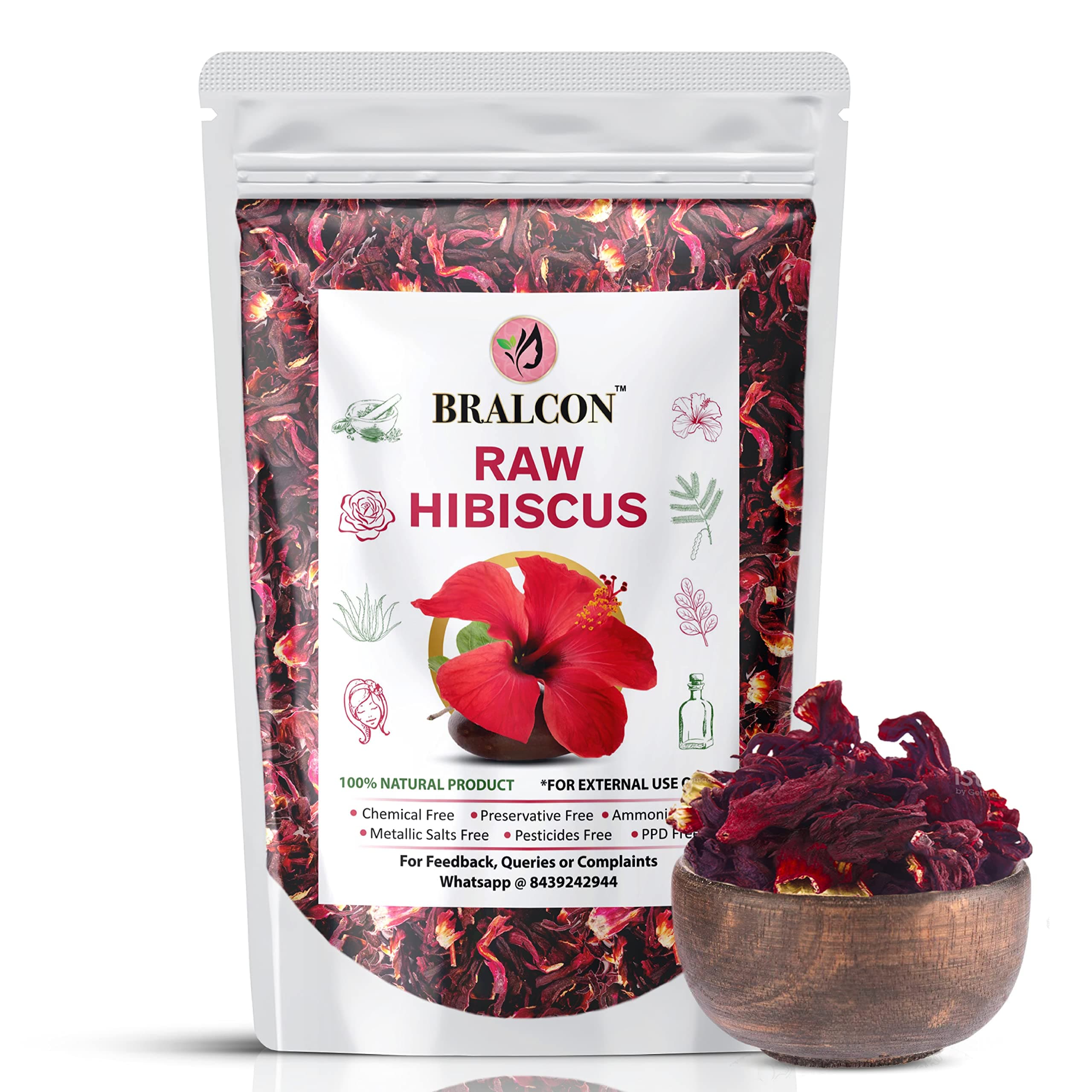 Organic Raw Hibiscus 100g Dry Hibiscus Flower Rosa-Sinensis for Hair Care & Face Pack Gudhal Ka Phool for Hair Growth, Skin Care Pure Raw Form Conditioner