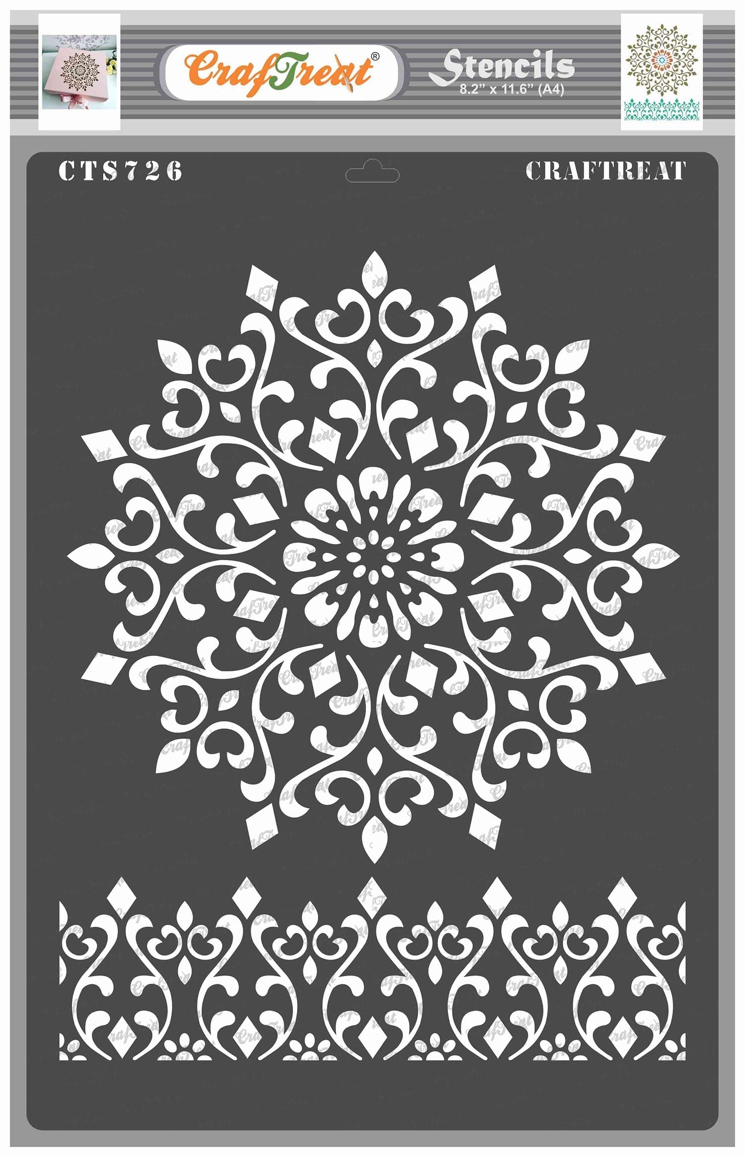 CrafTreat Reusable Mandala Stencils for Painting on Wood Reusble - Mandala with Border -A4 (8.3X11.7 Inch) - Mandala Border Stencil for Fabric Painting - Decorative Stencils for Furniture Painting