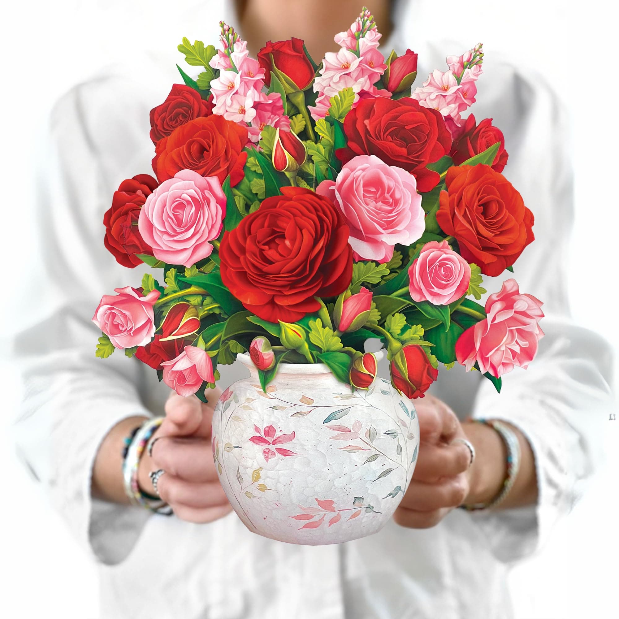 Freshcut Paper Pop Up Cards, Blooming Roses, 12 Inch Life Sized Forever Flower Bouquet 3D Popup Greeting Card, Anniversary Cards, Valentine's Day Card, Blank Notecard & Envelope