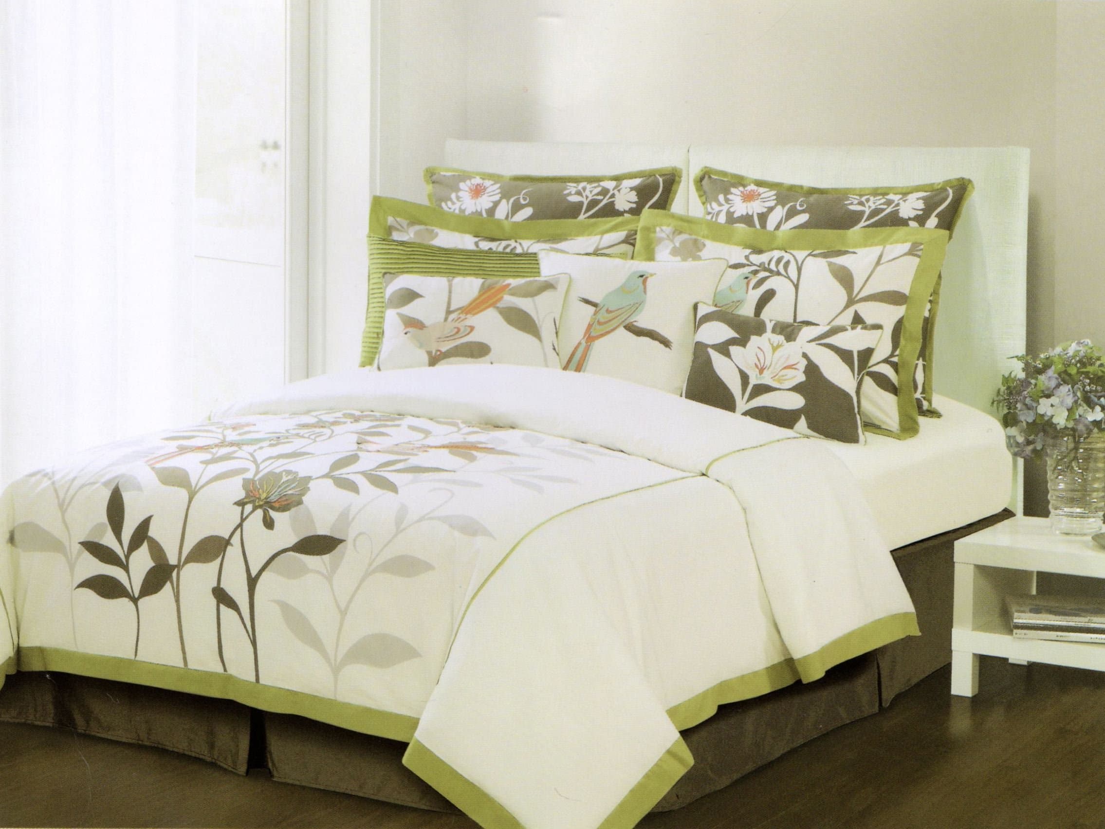 Domain Home 3pc Full/Queen Duvet Cover Set Beautiful Bird Tree Leaves Floral Embroider