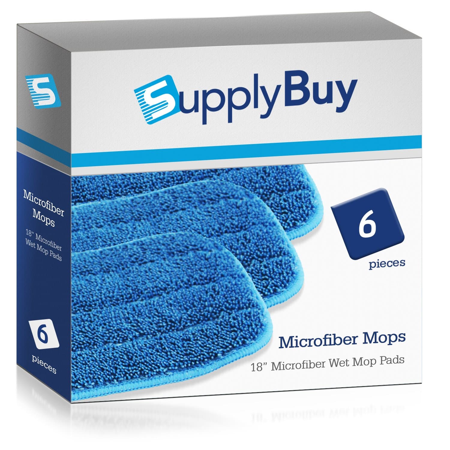 SupplyBuy 18" Premium Microfiber Wet Mop Pads | Washable and Reusable | Pack of 6