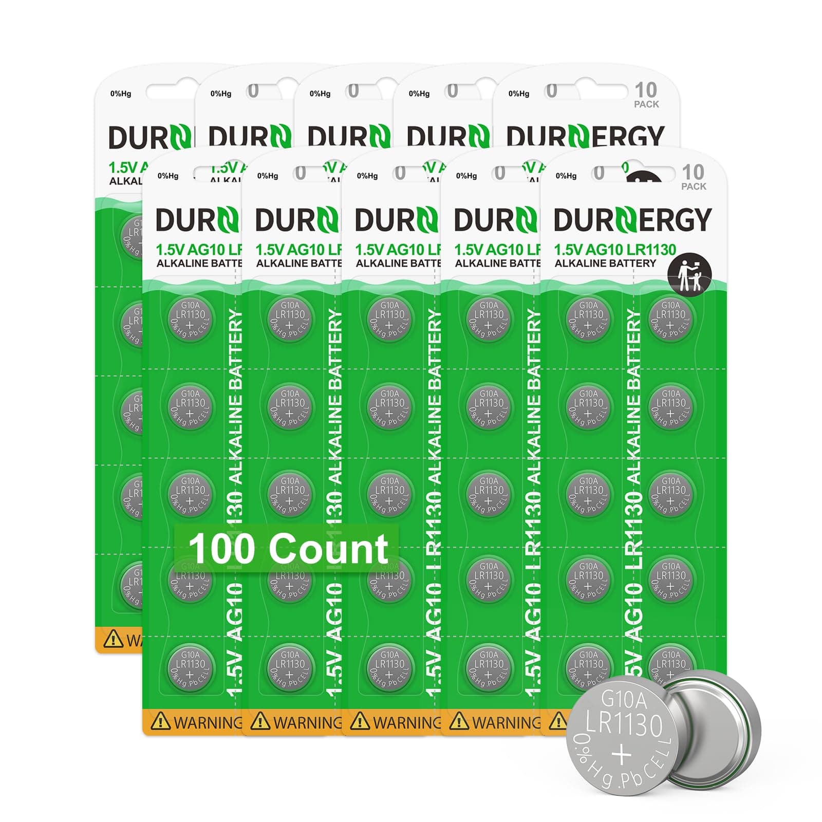 DURNERGY SR626SW Watch Battery 100 Pcs, AG4 Alkaline Button Cell Batteries, 377/376 Watch Battery, 1.5V LR626 Batteries 377A