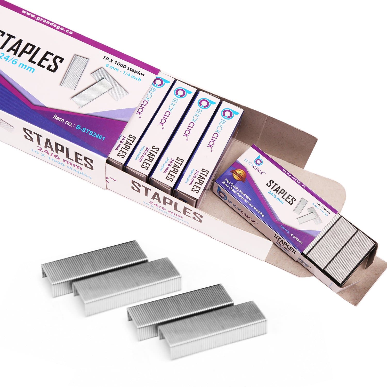 BLICKCLICK Premium Standard Office Staples | Bulk Pack of 10,000 - Silver Sharp Chisel Points & Strong Steel Wire Strips – ¼” Size Fits Most Staplers – Great for Classroom and Household Use