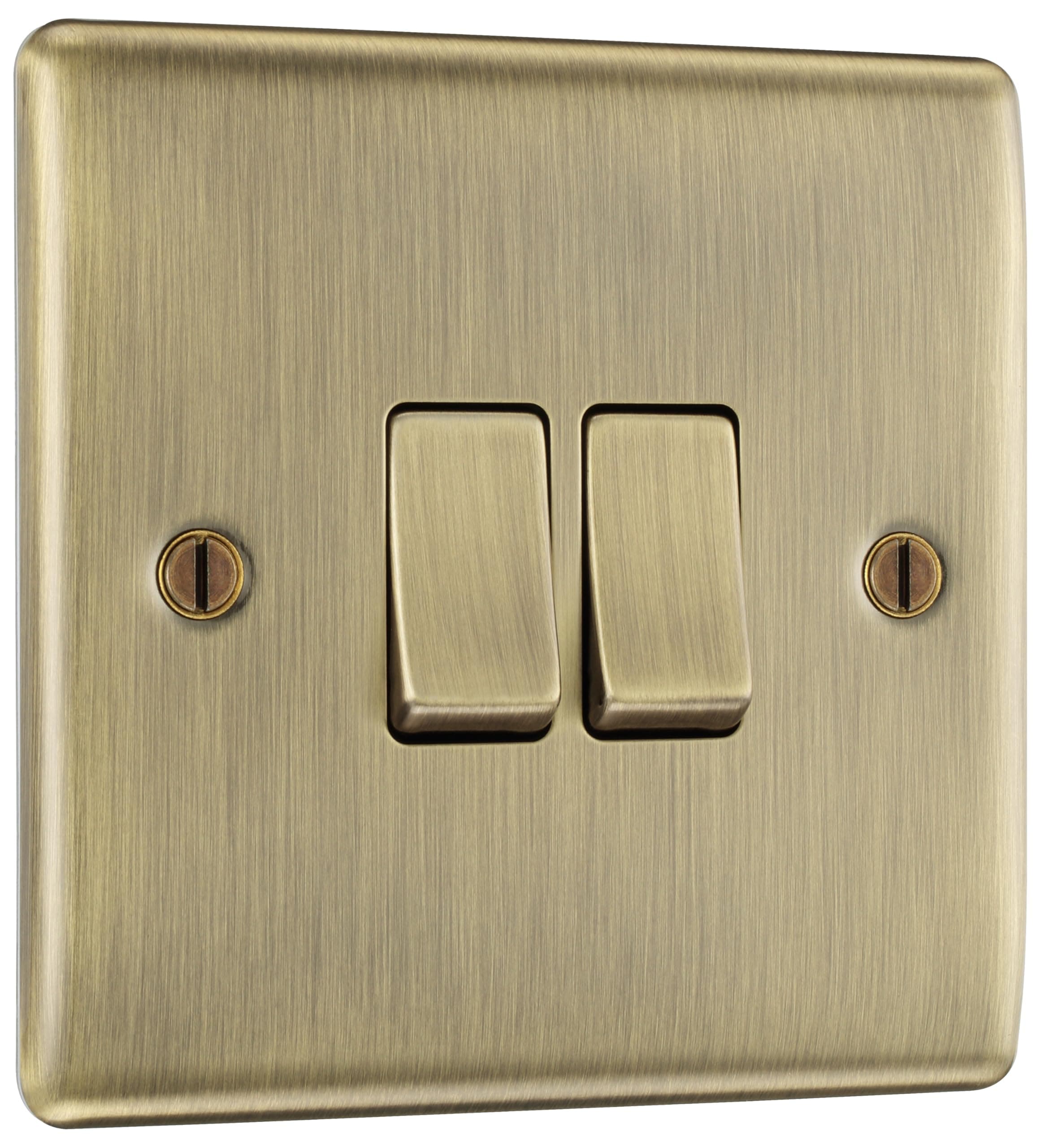 BG Electric Nab42 Flat 10A 2 Gang 2 Way Plate Light Switch - Antique Brass