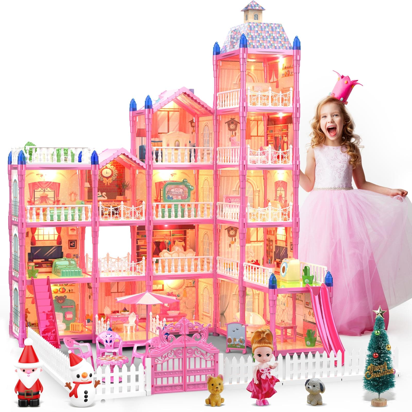 Dollhouse Gifts for Girls - 5 Story 15 Room Doll House Playhouse Toys for 4-10 Year Olds