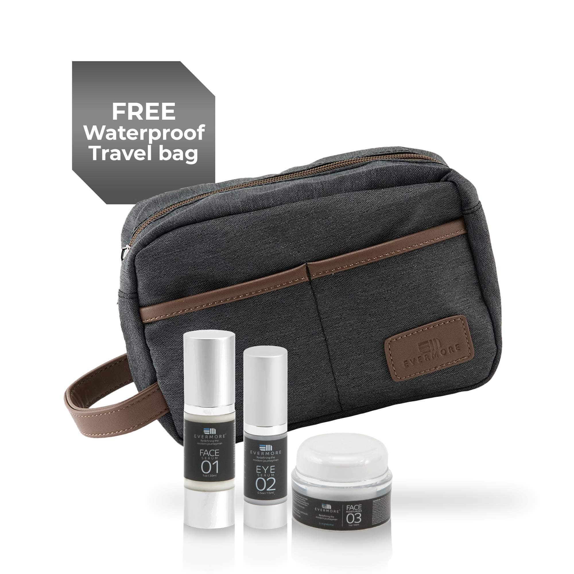3-in-1 Skin Care Kit with Face Serum, Eye Serum, Face Moisturizer, and Waterproof Travel Bag, Natural Skin Care Products for All Skin Types, Men’s Facial Care Kit, Skincare Gift Set for Men - Evermore