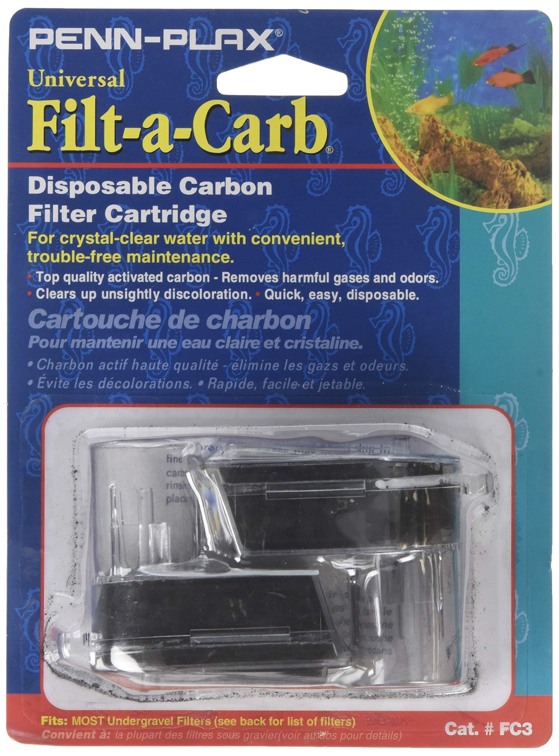 Penn-Plax Filt-a-Carb Replacement Activated Carbon Media Cartridges (2 Pack) – Universal Fit for Most Undergravel Filters – Provides Chemical Filtration (FC3)