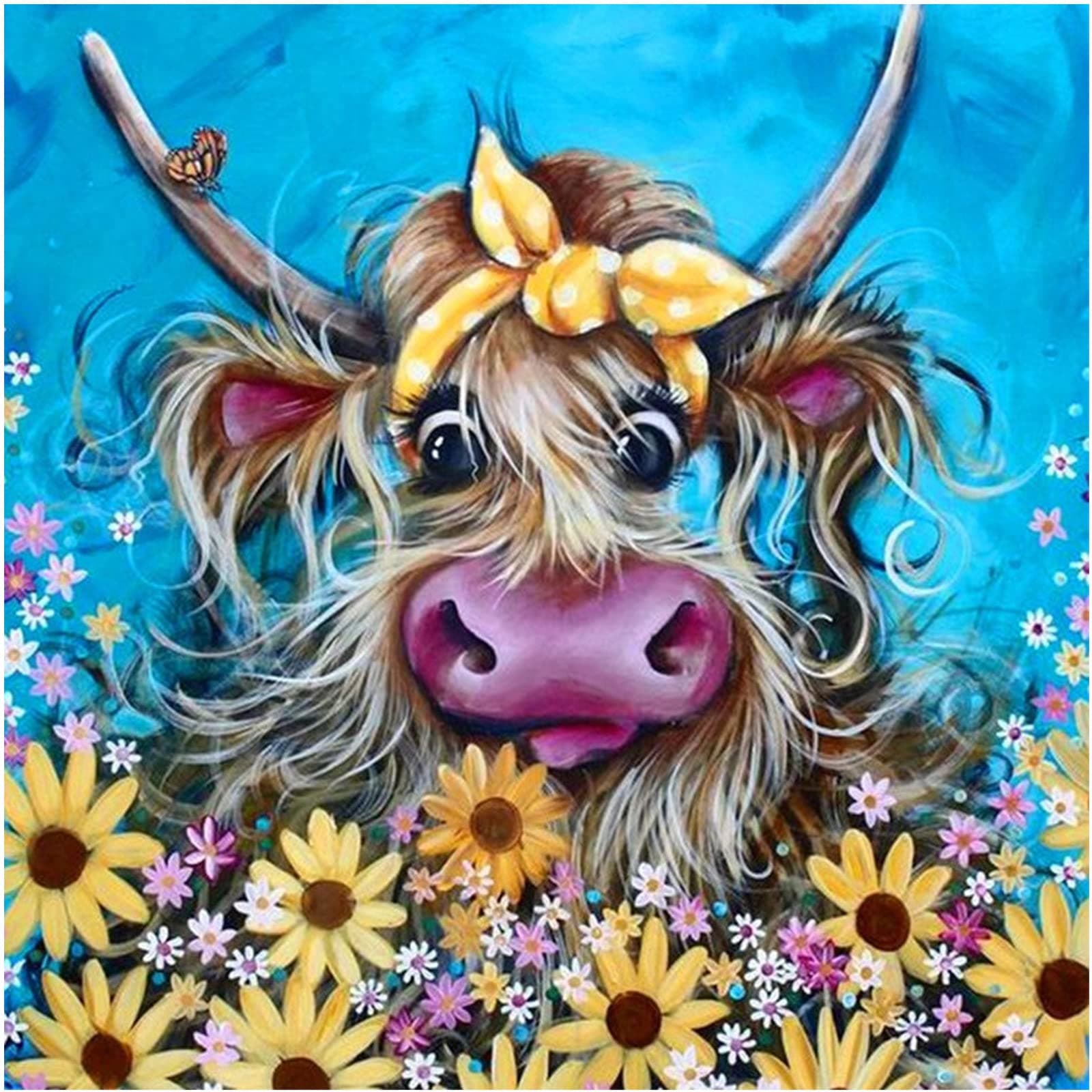 Diamond Art Painting Kits for Adults Full Drill Cow Anime Diamond Art Kits for Kids DIY Square Diamond Mosaic Painting Kits Diamond Dots for Adults Diamond Art Home Wall Decor -YNC-014 (Blue-cow)
