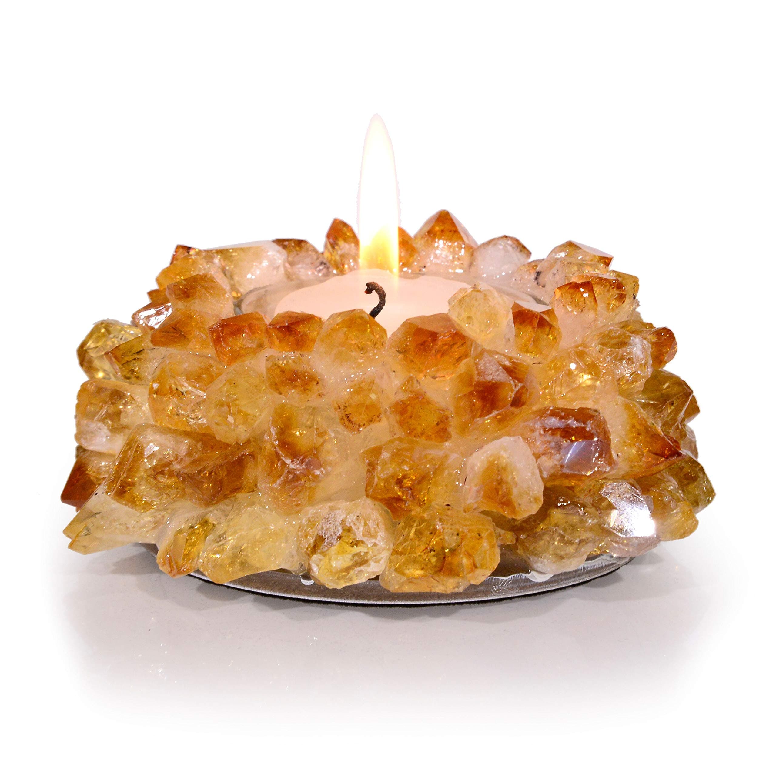 KALIFANO Natural Citrine Cluster Crystal Tealight Candle Holder - Decorative High Energy Geode with Healing Effects