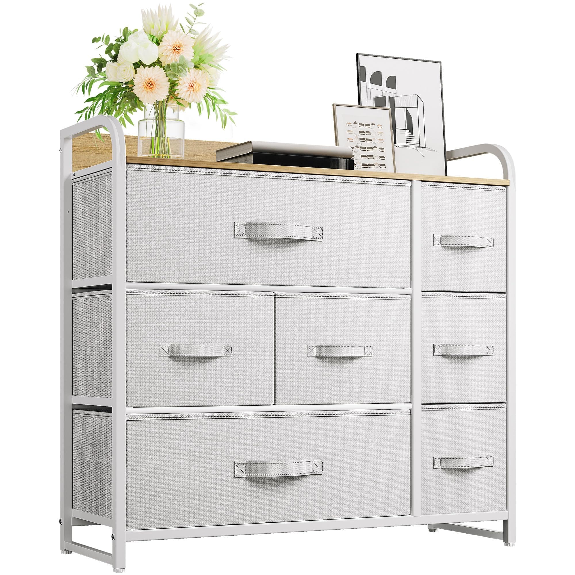 YITAHOME 7 Drawer Dresser, Storage Organizer with Shelves, Fabric Dresser, Chest of Drawers, Living Room, Closets, Sturdy Steel Frame, Wooden Top, Easy Pull Fabric Bins