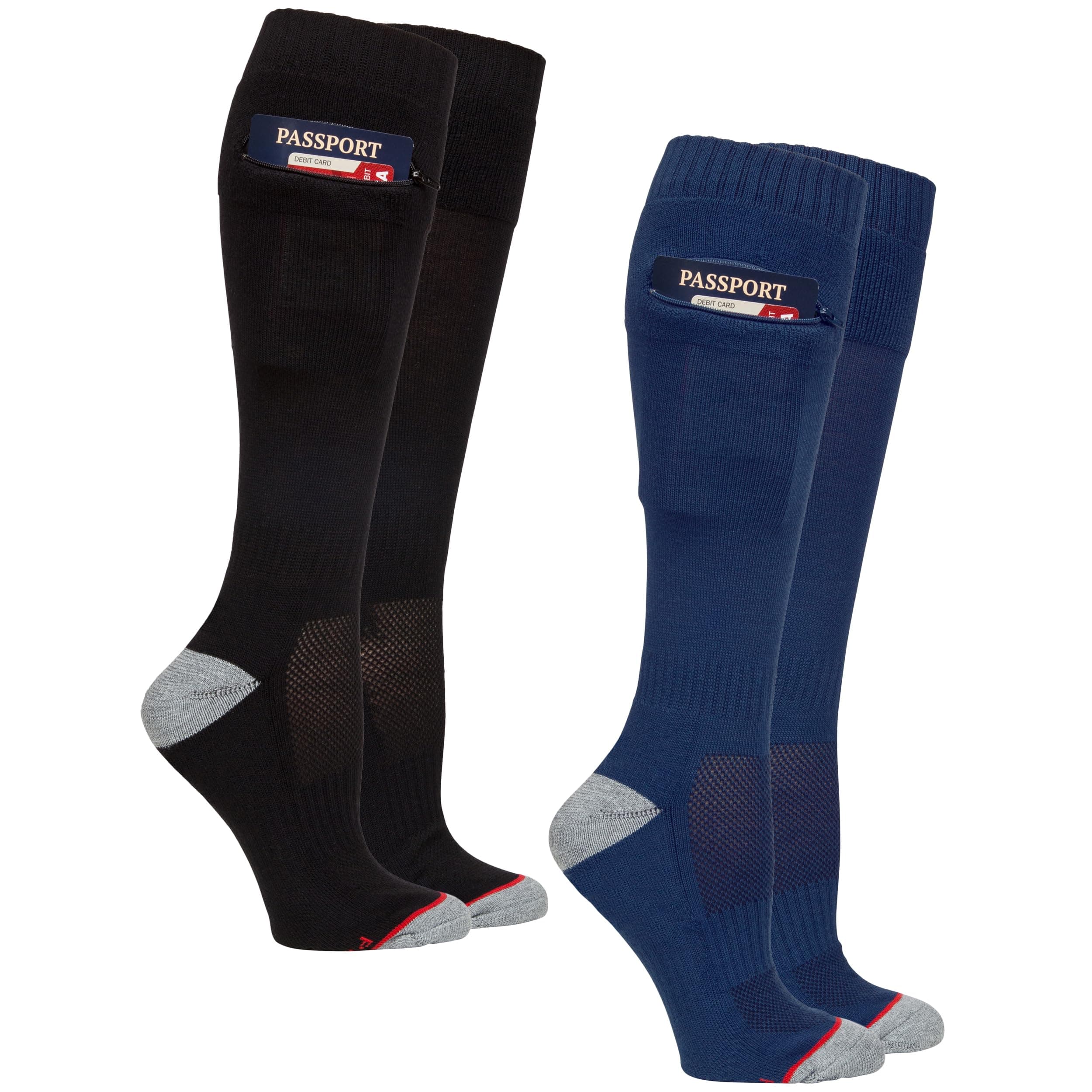 ZIP IT GEARPassport Anti Pickpocket Socks w/Hidden Pocket - Anti Theft Travel Security OTC Knee High Socks for Men & Women