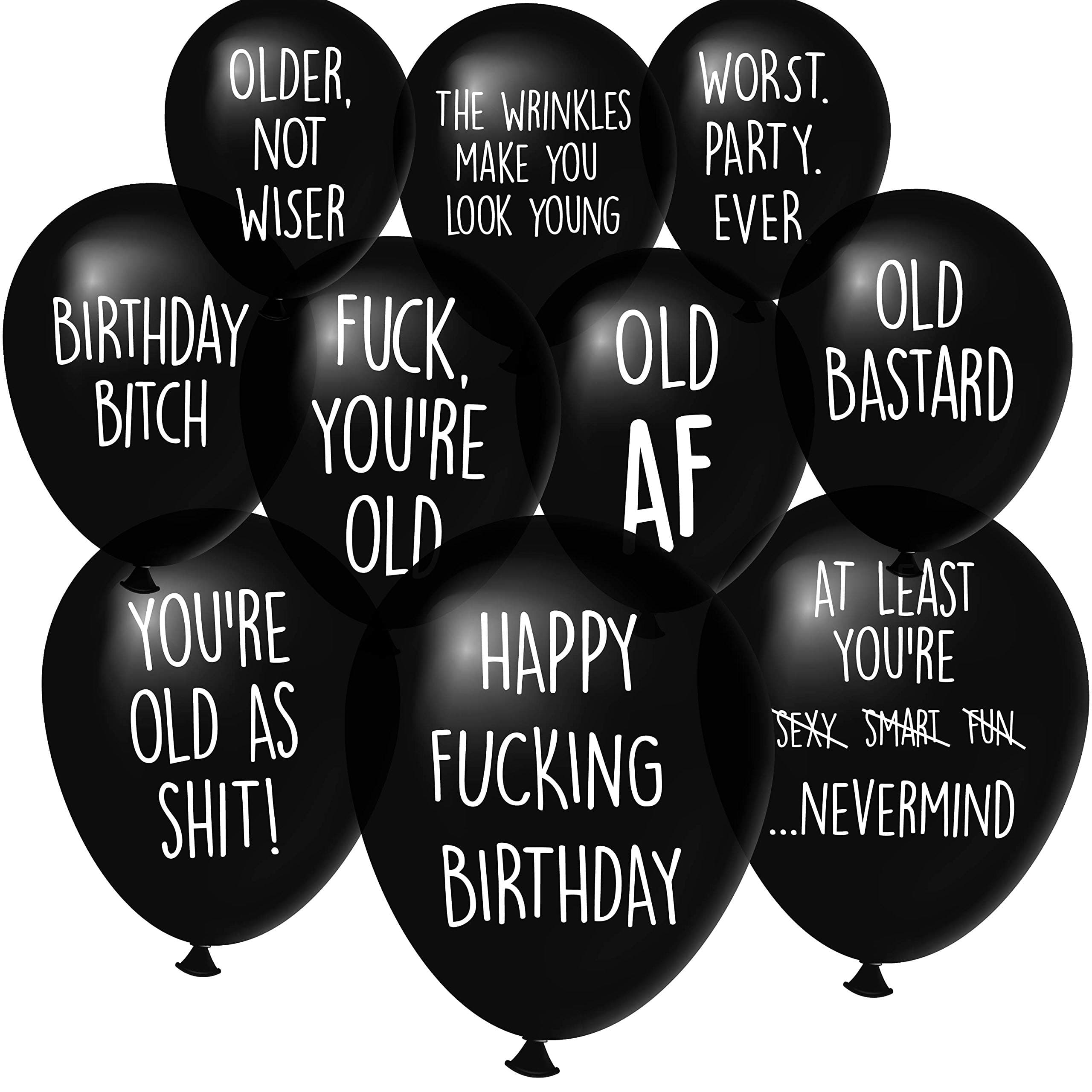 32 Piece NSFW Funny Abusive Old Age Birthday 12 Inch Party Balloons for adults with 10 Different rude, Offensive, and Sarcastic Phrases - Warning Adult Language