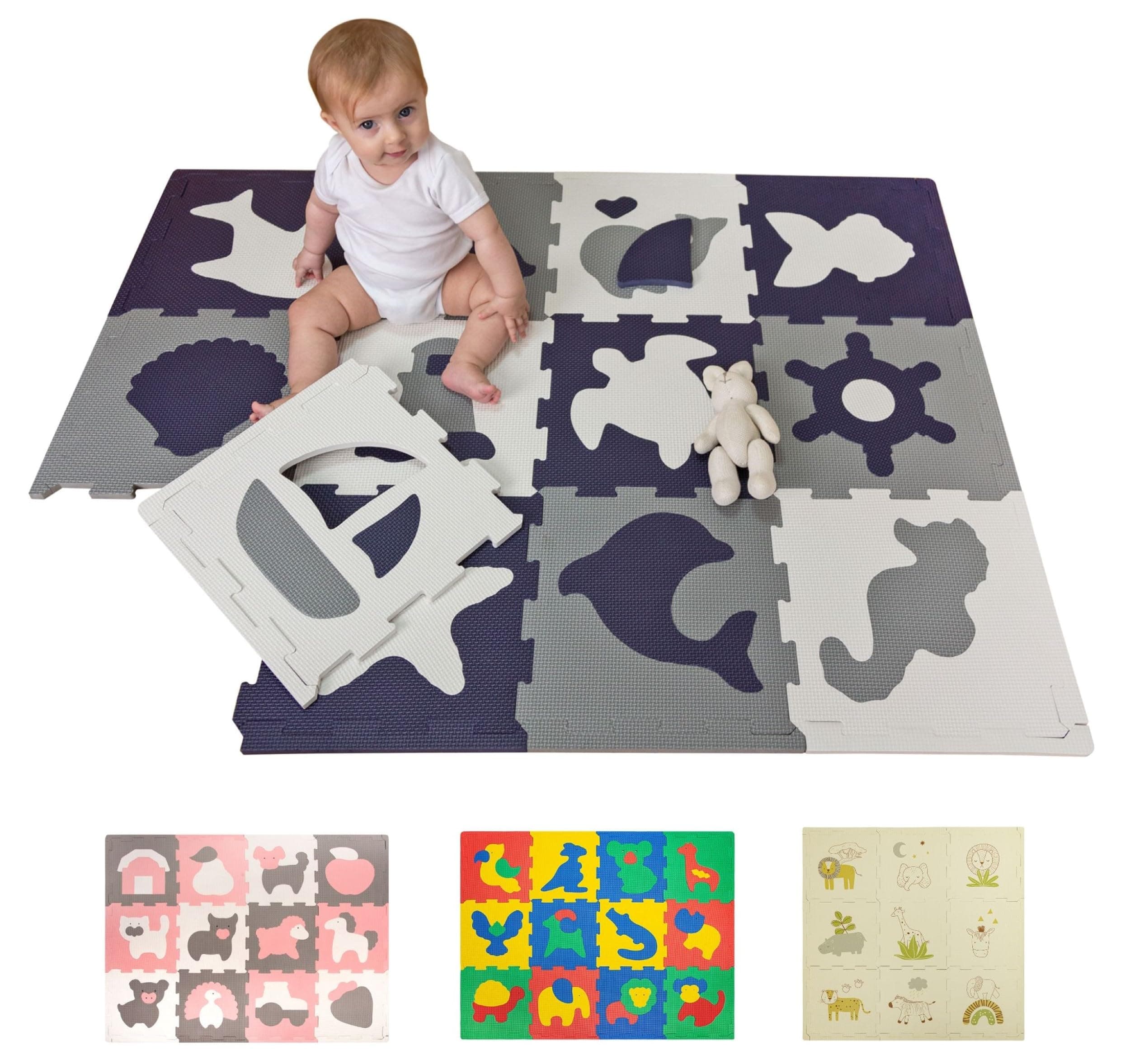 Hakuna MatteStylish Puzzle Mat Baby 1.2 x 0.9 m Sea World - 12 Plates of 30 x 30 cm - 20% Thicker & Softer Play Mat - Non-Toxic, Odourless, Easy-Care Baby Crawling Mat - Plastic-Free Packaging