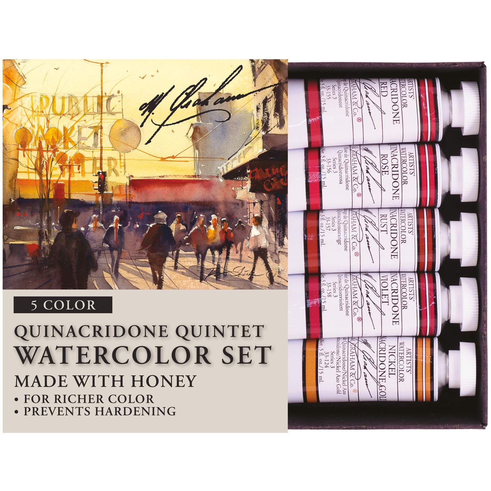 Watercolor Paint Set, Quinacridone Quintet 5 (33-QUIN) 1/2oz Tube