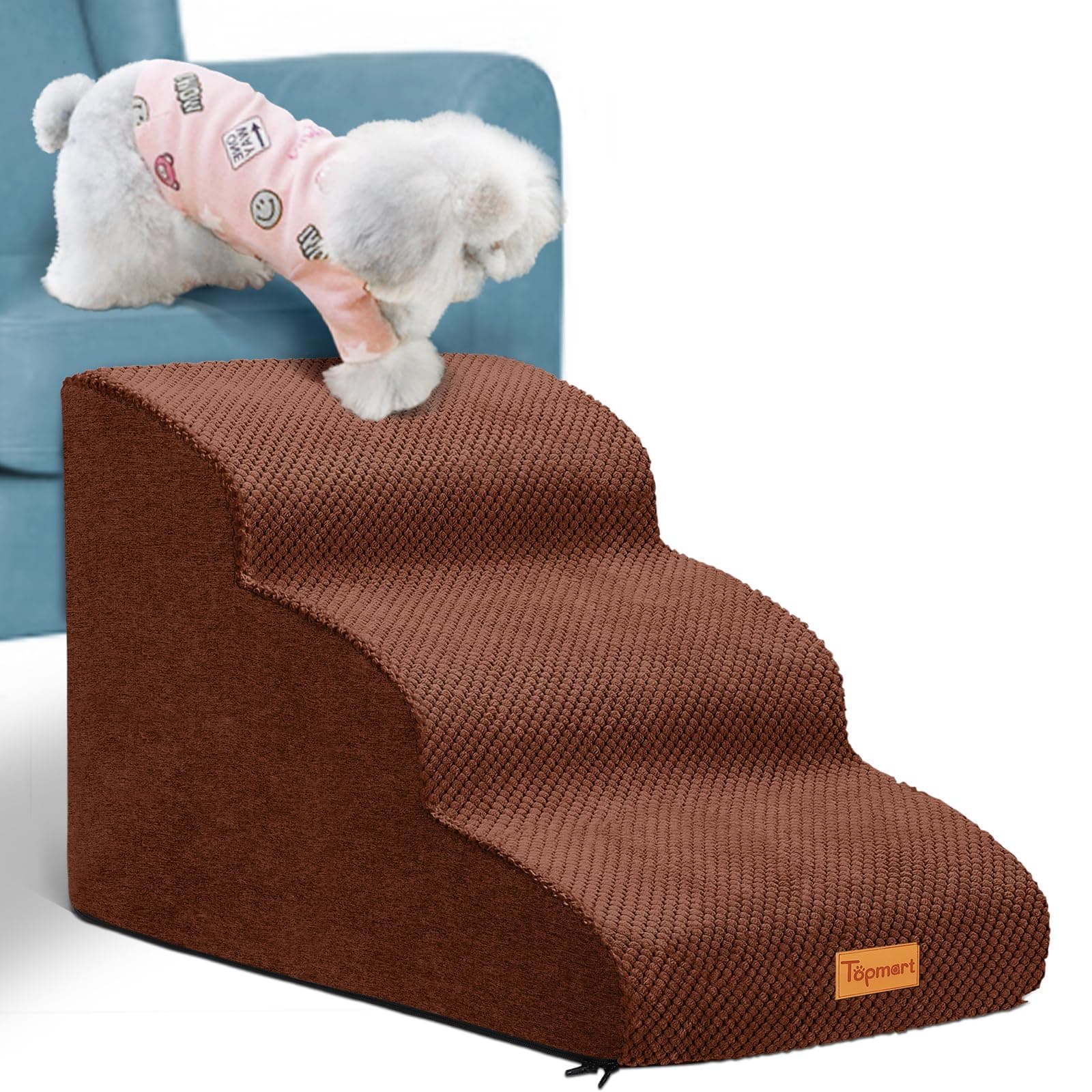 Topmart 3 Tiers Foam Dog Ramps/Steps,Non-Slip Pet Steps,Extra Wide Deep Dog Stairs,High Density Foam Pet Stairs/Ladder,Best for Older Dogs,Cats,Small Pets