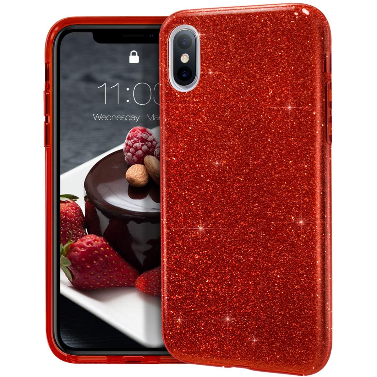 Compatible with iPhone Xs Max case,Bling Sparkle Cute Girls Women Protective Christmas Case (Red)