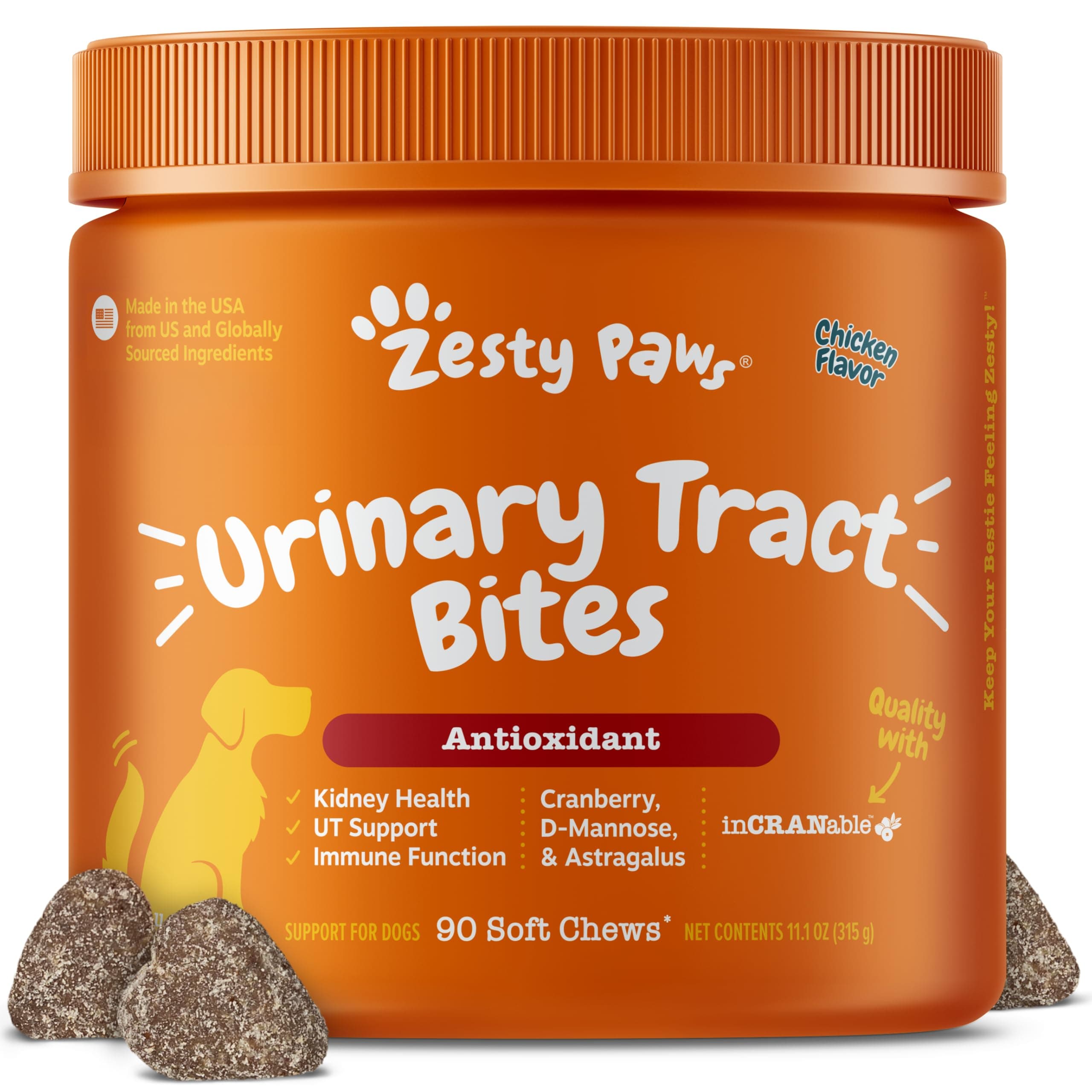 Zesty Paws, Cranberry Bladder Bites for Dogs, Urinary & Kidney Support, All Ages, Chicken Liver Flavor, 90 Soft Chews