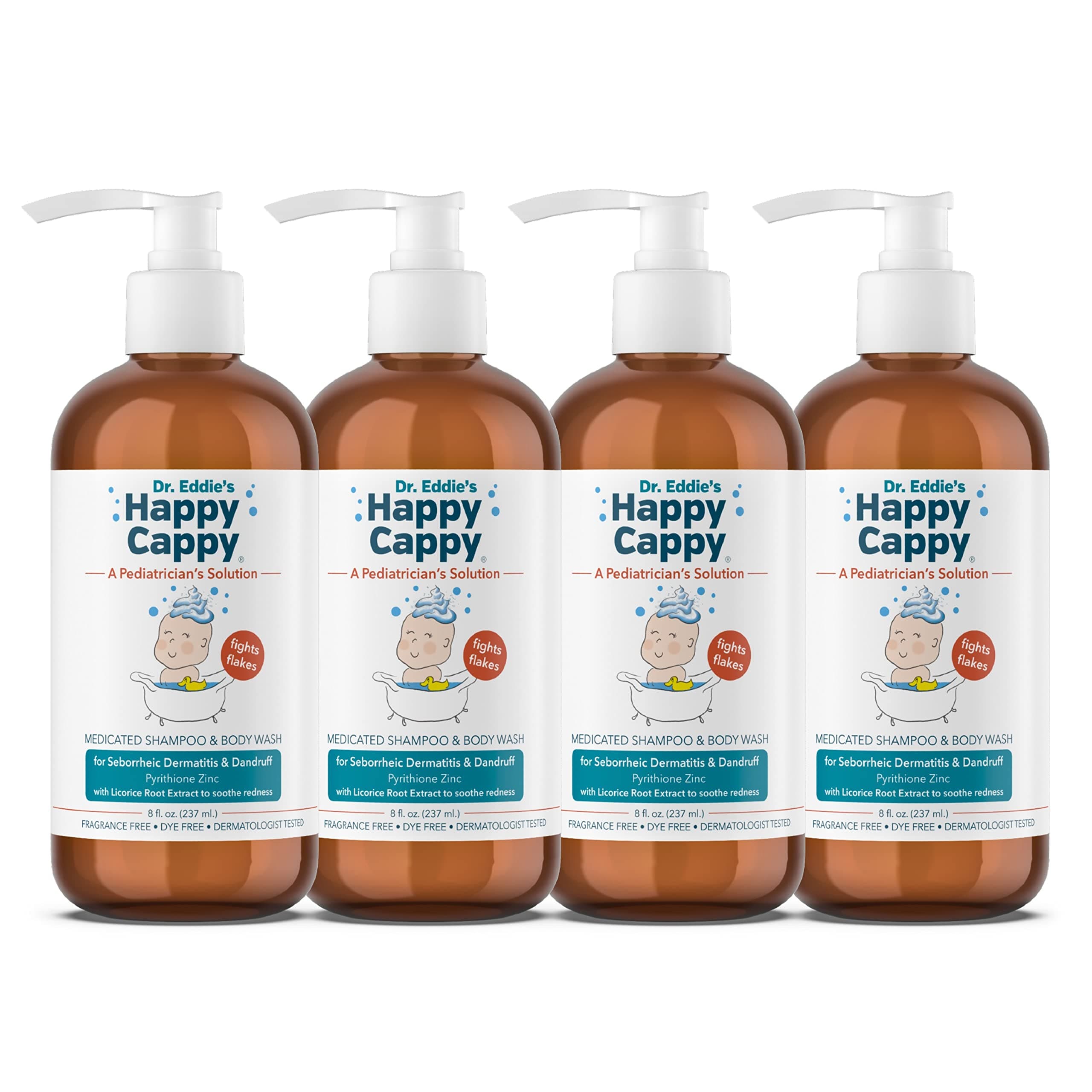 Medicated Shampoo and Body Wash- Baby Dandruff Shampoo, Helps Cradle Cap and Seborrheic Dermatitis, Reduces Redness, Dermatologist Tested, Fragrance-Free- 8 Fl Oz (Pack of 4)